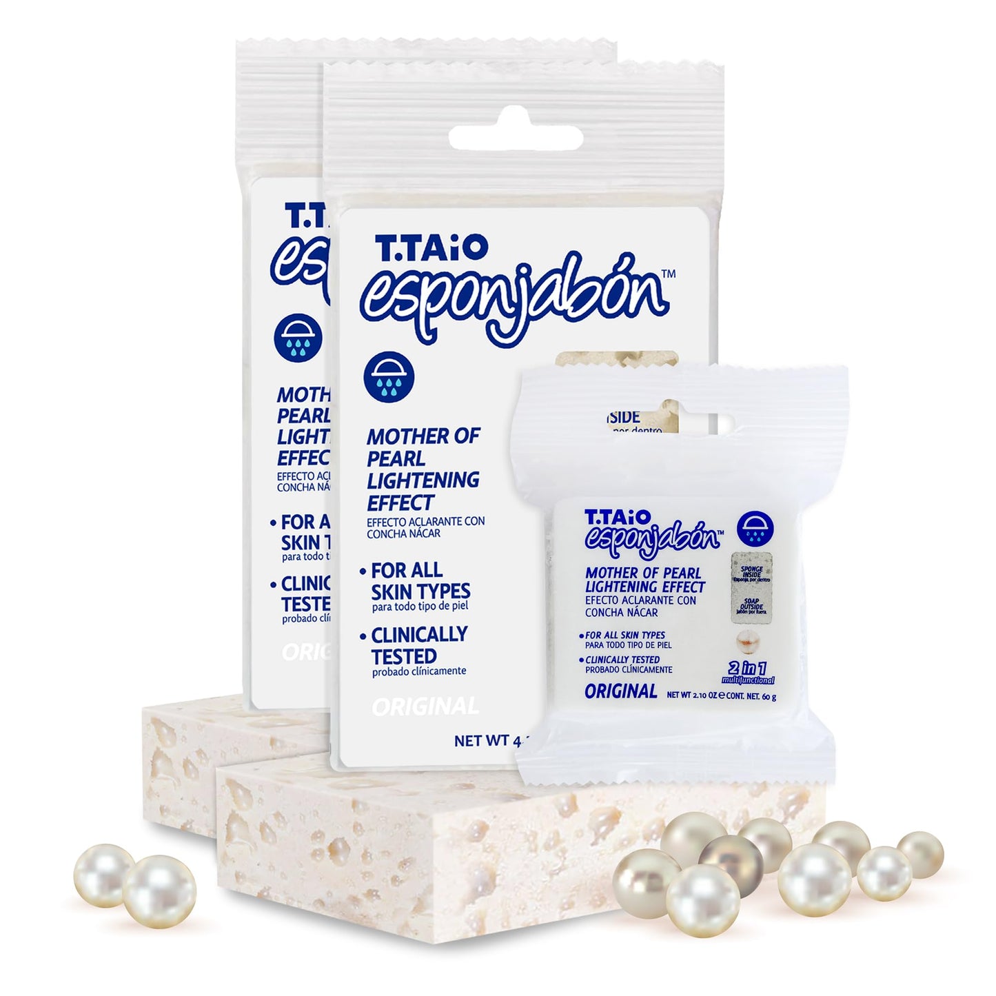 T.Taio Esponjabon Mother of Pearl Soap Sponge - Revitalizing Shower Scrubber for Bath Wash & Oil Removal - Bathroom Essentials with Fresh Scents Beauty & Personal Care T.TAIO