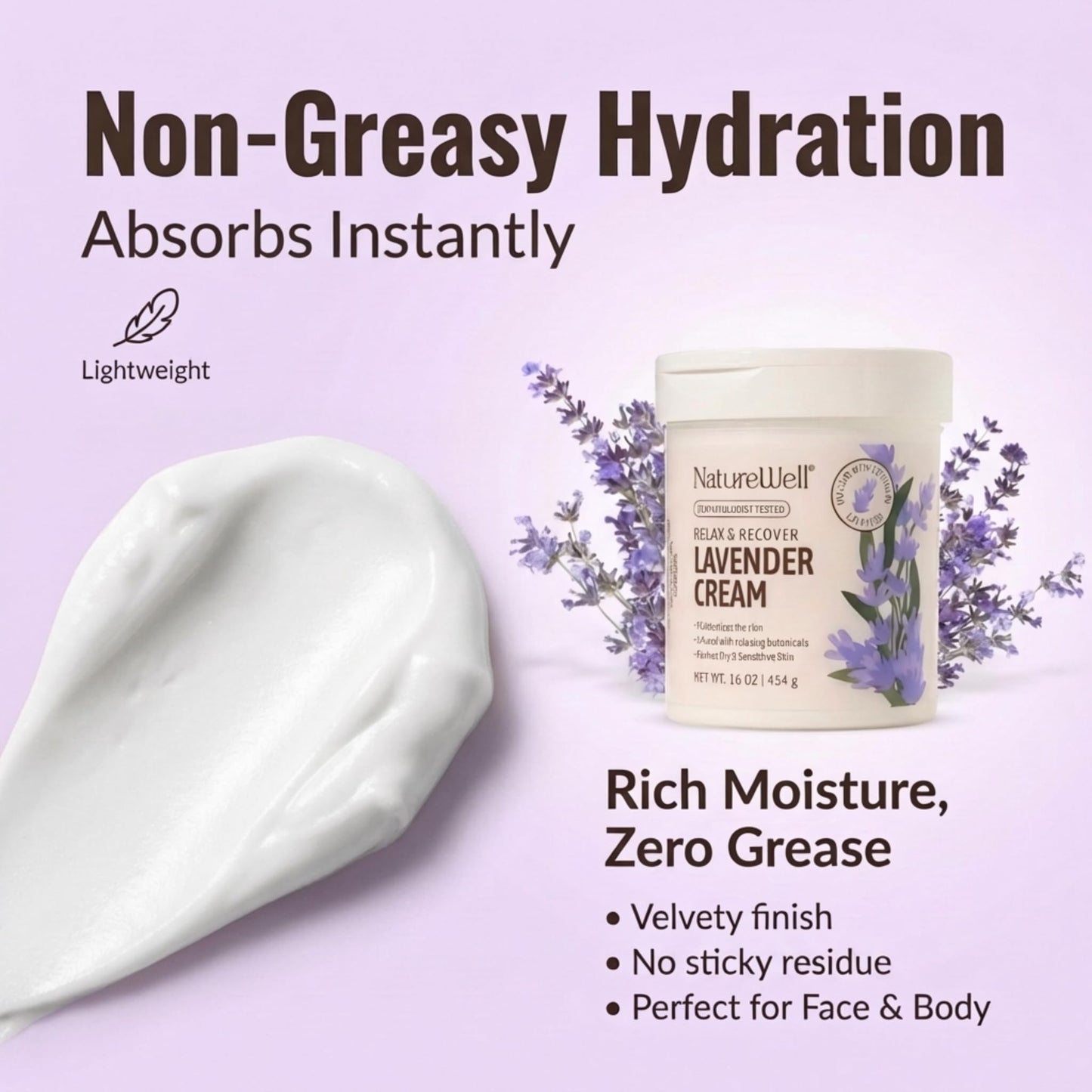 NATURE WELL Lavender Body Cream, Moisturizing Cream for Dry & Sensitive Skin, Relax & Recover Formula with Soothing Lavender, Hydrating Body Lotion Beauty & Personal Care NATURE WELL