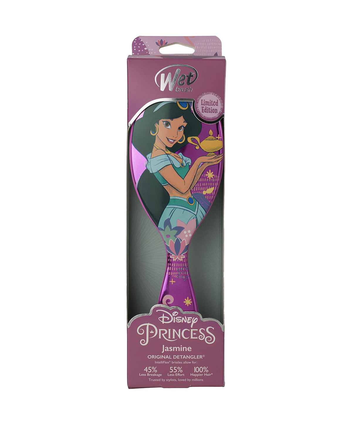 Wet Brush Disney Original Detangler Brush Princess Wholehearted - Jasmine, Dark Purple - All Hair Types - Ultra-Soft IntelliFlex Bristles Glide