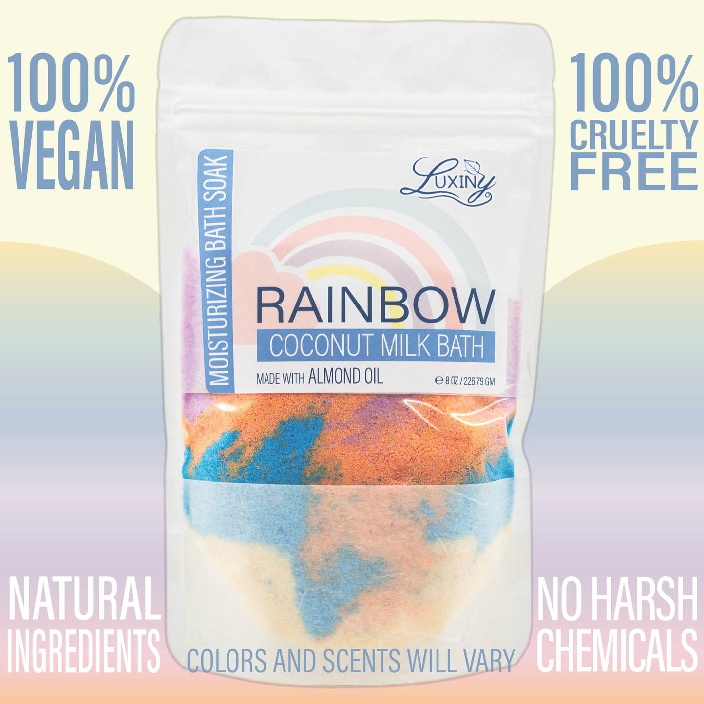 Luxiny Vegan Milk Bath Soak Made with Coconut Milk Powder & Sweet Almond Oil Which Creates A Bath Bomb Dust Soothing Fizz, 8oz (Rainbow) Beauty & Personal Care Luxiny