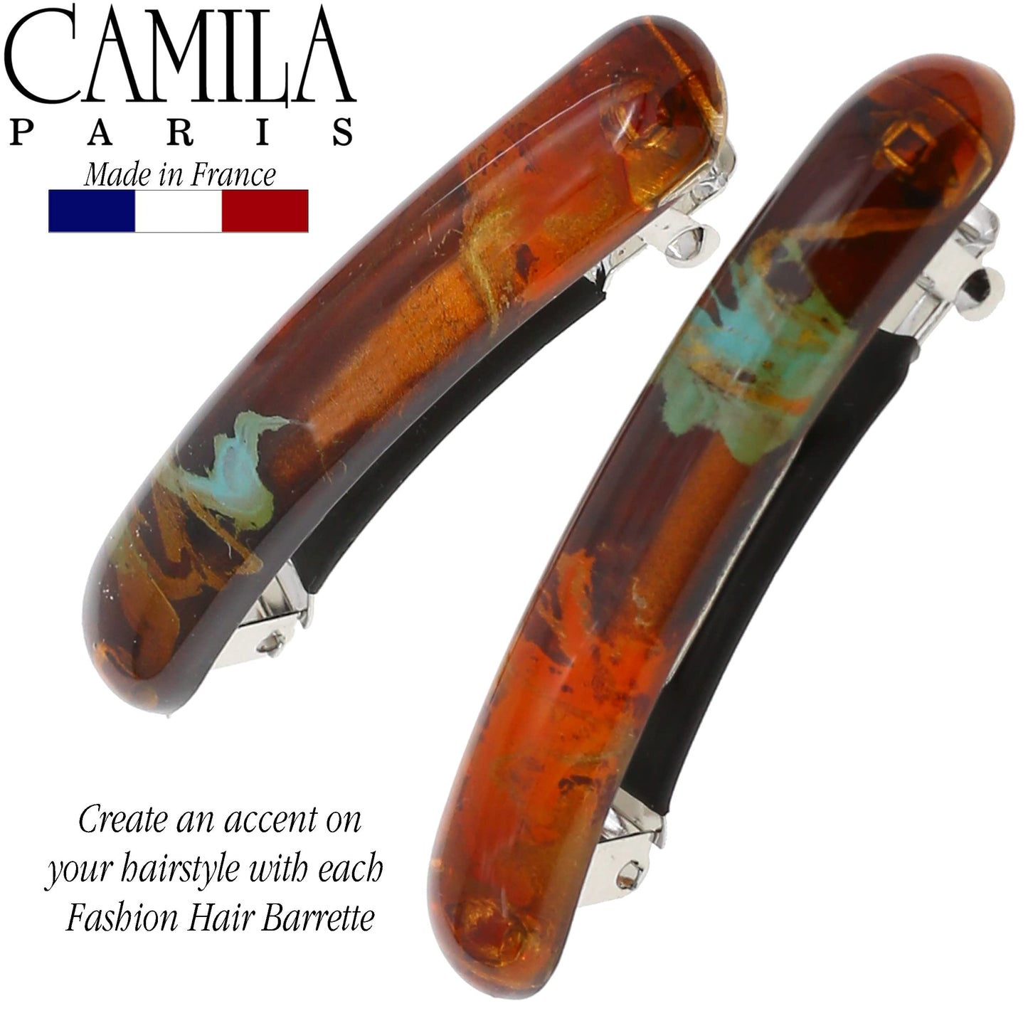 Camila Paris CP3328 French Hair Barrette Clip for Girls, Orange Small Set of 2 Strong Hold Grip Hair Clips for Women, No Slip Rubberized Automatic Beauty & Personal Care Camila