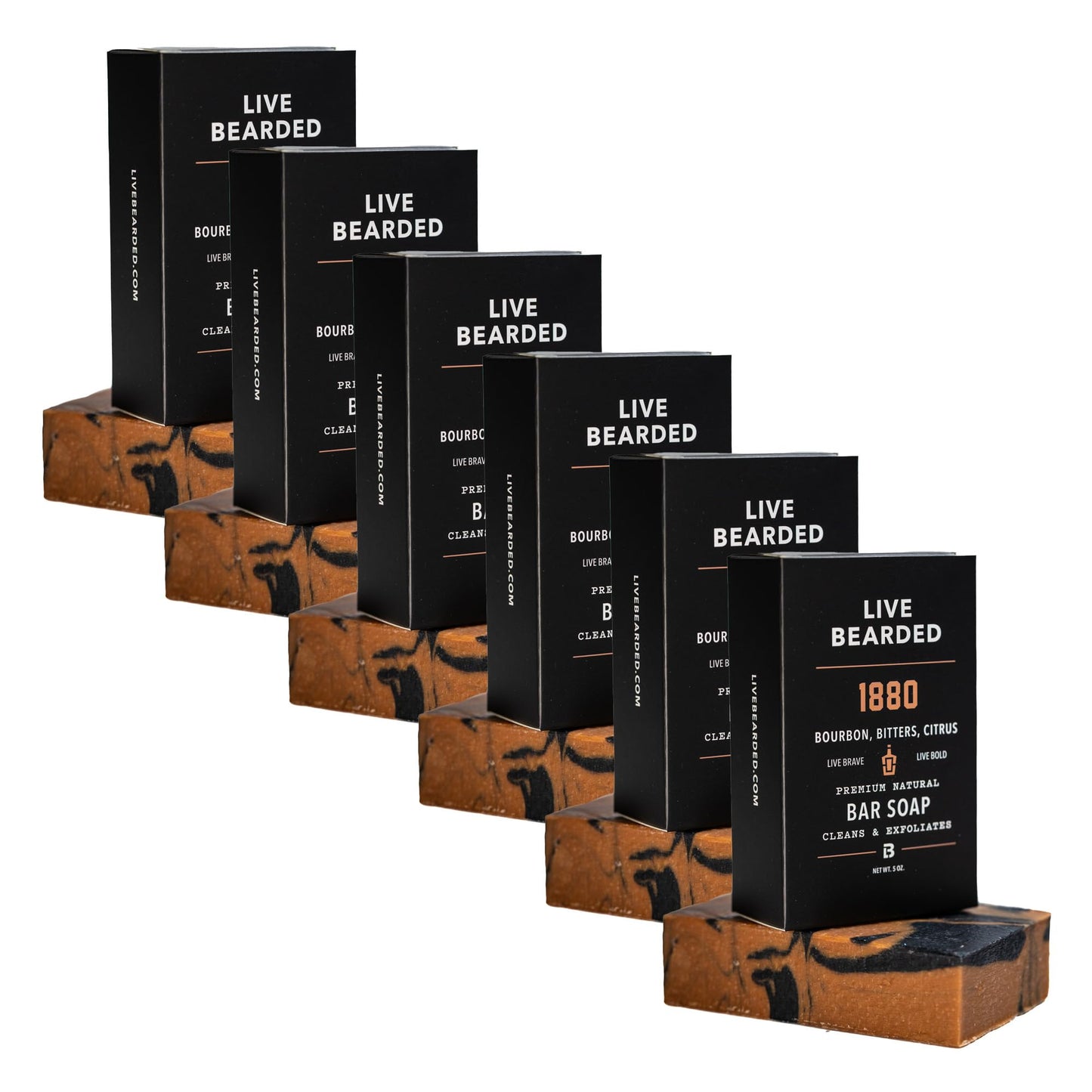 Live Bearded All-Natural Bar Soap for Men, 6-Pack of 5 oz - Made in the USA - Exfoliates and Moisturizes - Charcoal, Pumice, Shea Butter | 1880 Scent Beauty & Personal Care Live Bearded