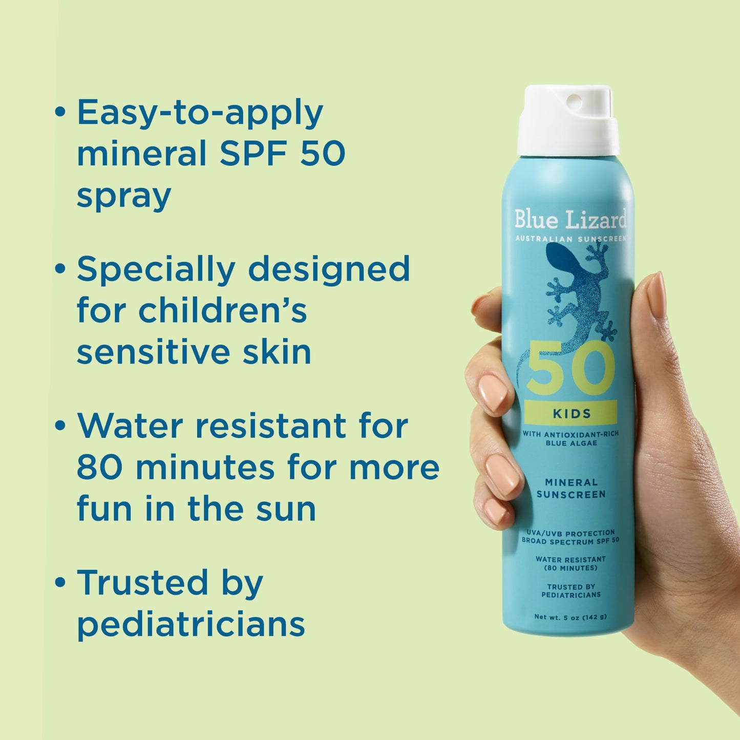 Blue Lizard Kids Mineral Sunscreen Spray SPF 50+, Brand, Broad-Spectrum UVA/UVB Protection, Water-Resistant, Zinc Oxide Formula, 5 fl oz Beauty & Personal Care BLUE LIZARD