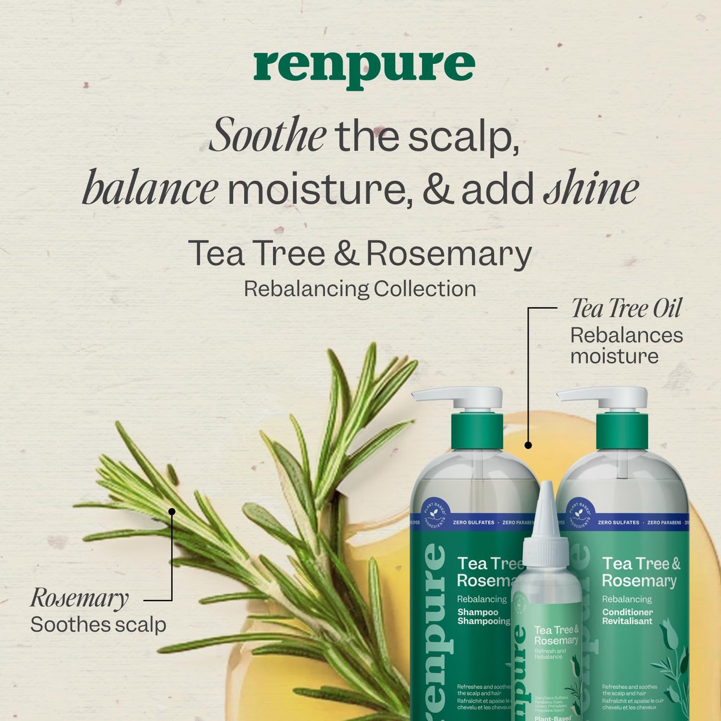 Renpure Tea Tree & Rosemary Shampoo and Conditioner Set, Plant Based - Refreshes & Rebalances Hair and Scalp - For Oily/Normal Hair - Tea Tree Leaf Beauty & Personal Care RENPURE