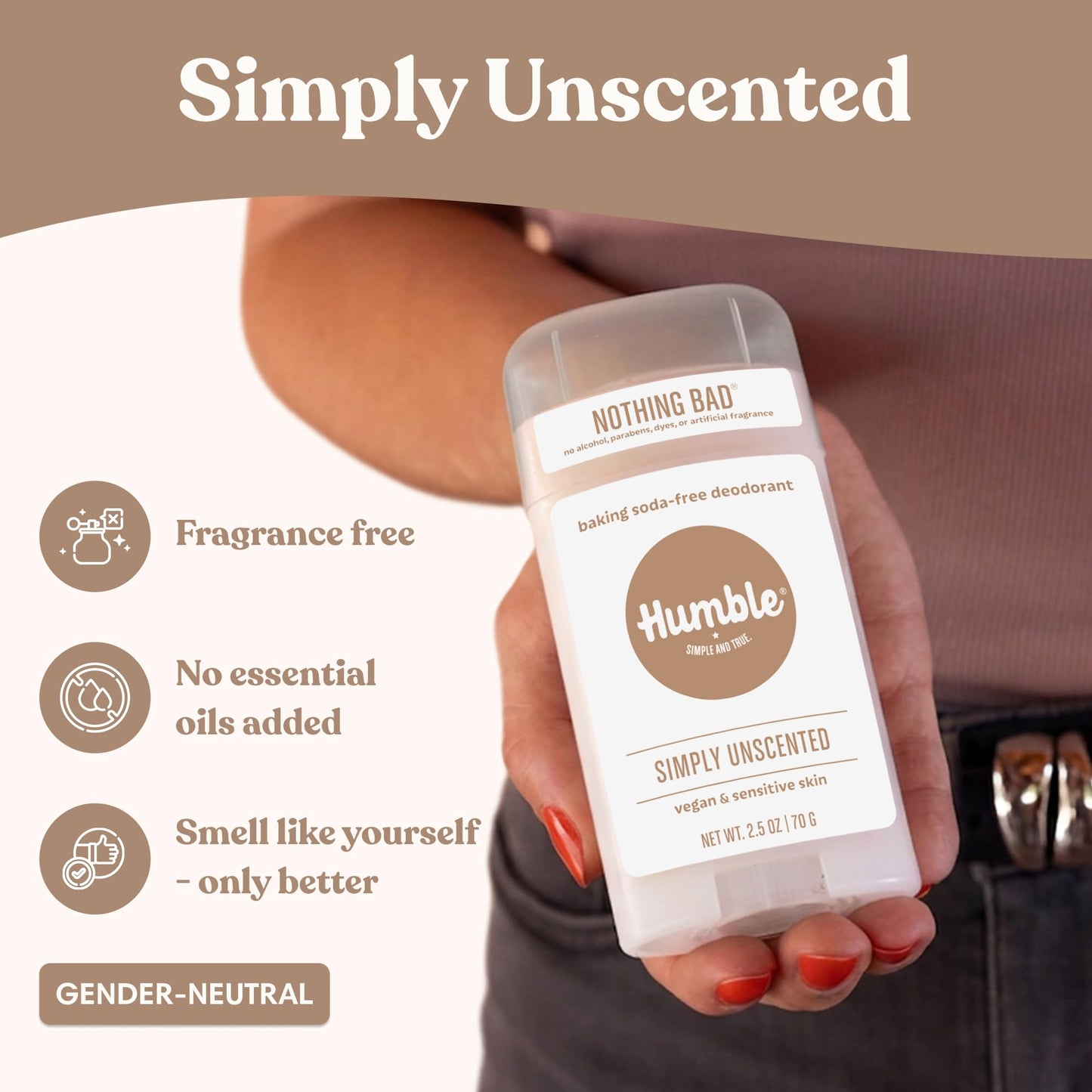 Humble Aluminum-Free Deodorant for Women & Men, Simply Unscented - Baking Soda-Free Natural Deodorant Stick for Sensitive Skin with Essential Oils Beauty and Personal Care HUMBLE SIMPLE AND TRUE.