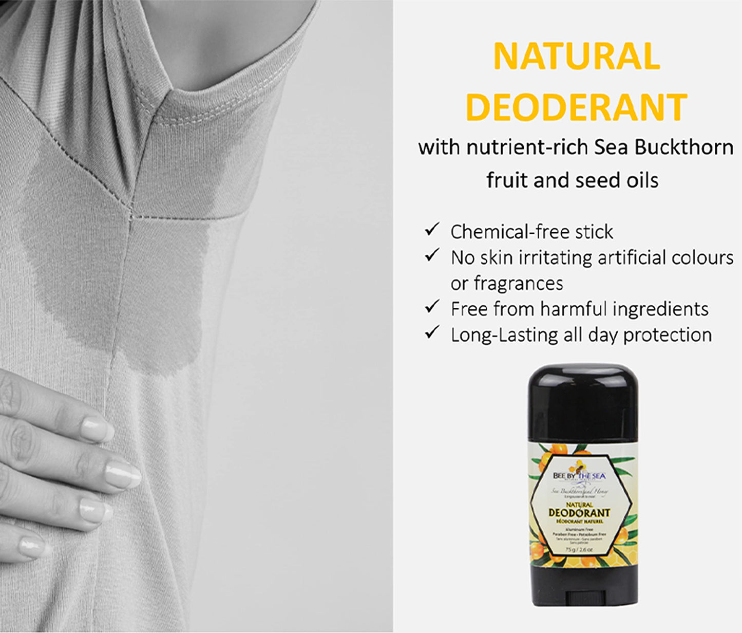 Bee by the Sea Aluminum-Free Natural Deodorant with Sea Buckthorn and Honey for All Day Protection 2.6oz Beauty and Personal Care Bee by the Sea