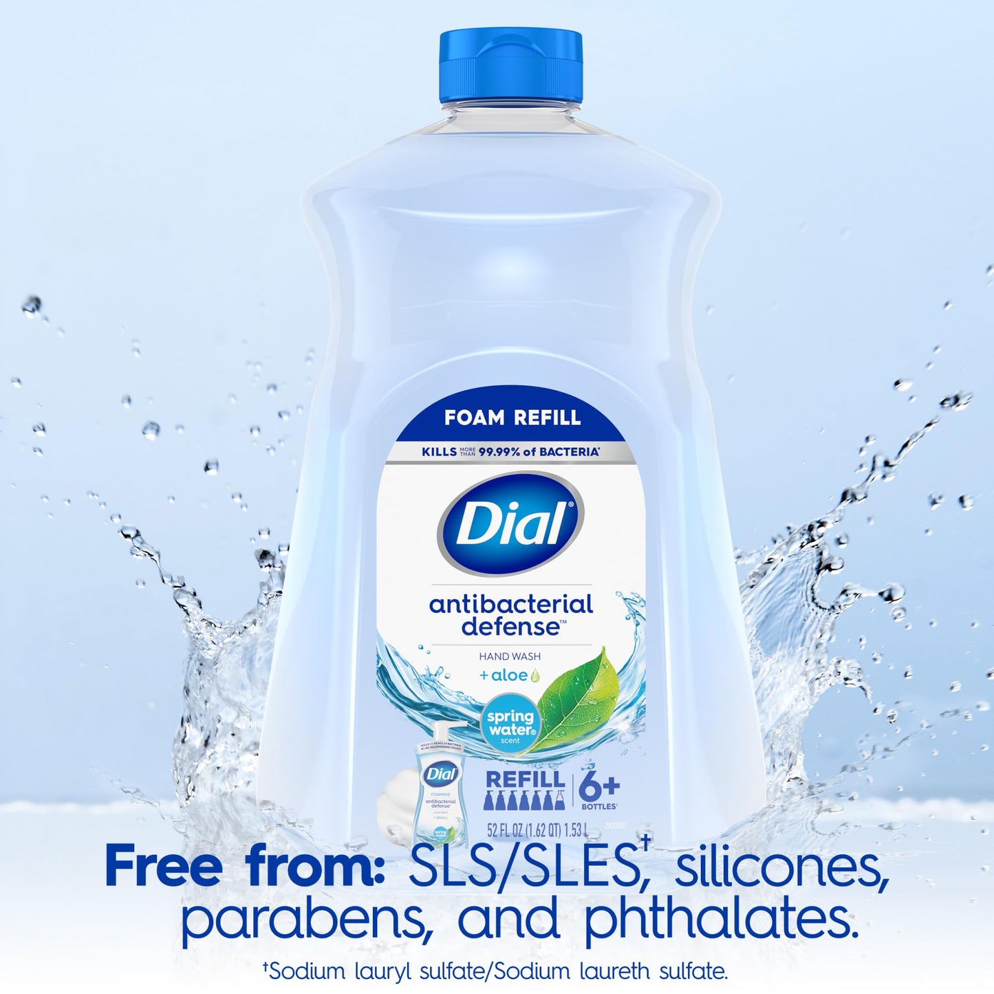 Dial Antibacterial Defense Foaming Hand Soap + Aloe, Spring Water Scent, 52 Fl Oz Hand Soap Refill, Dermatologist-Tested, Gentle on Skin Beauty and Personal Care Dial