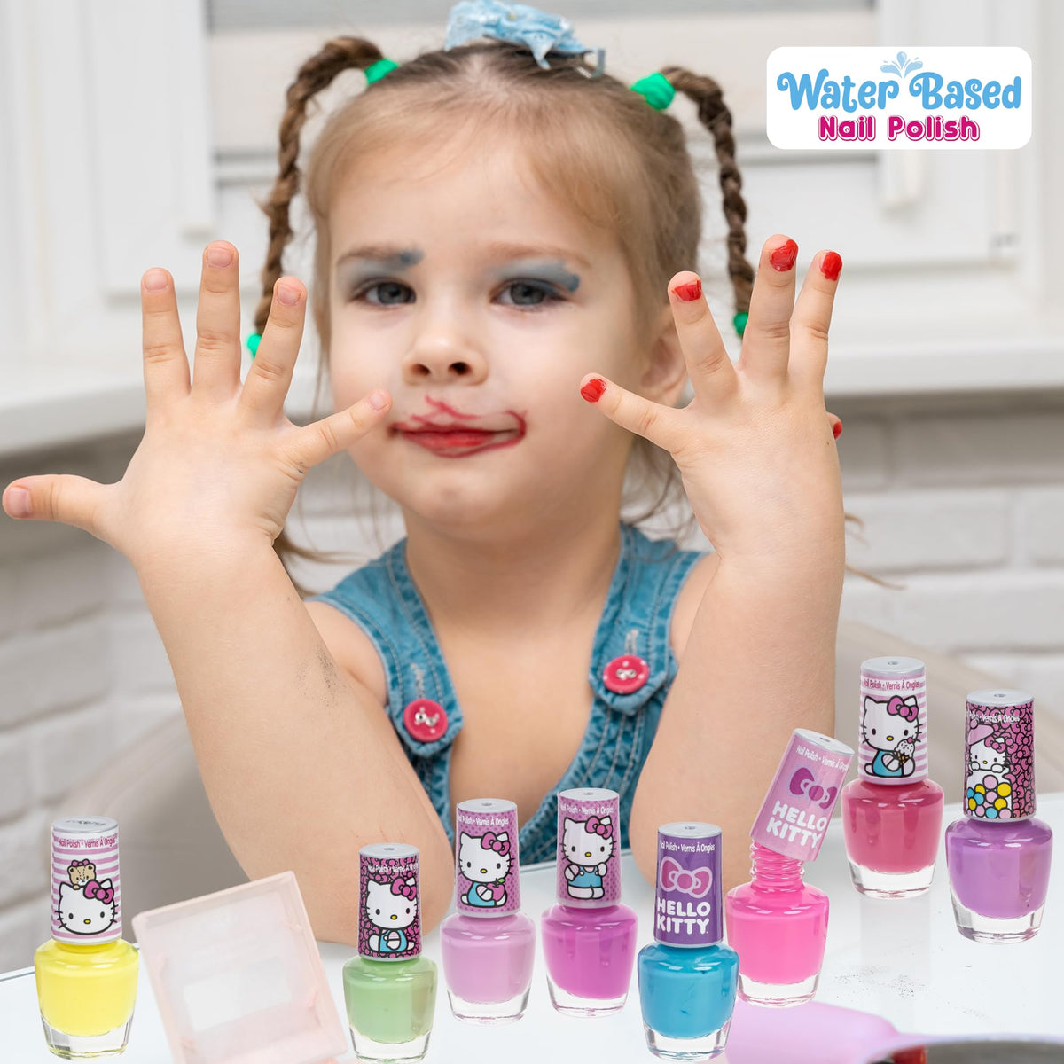 Townley Girl Hello Kitty 8 Pack Nail Polish,Water-Based, Non-Toxic, Peel-Off Set Girls Kids Ages 3+, Perfect for Parties, Sleepovers & Makeovers