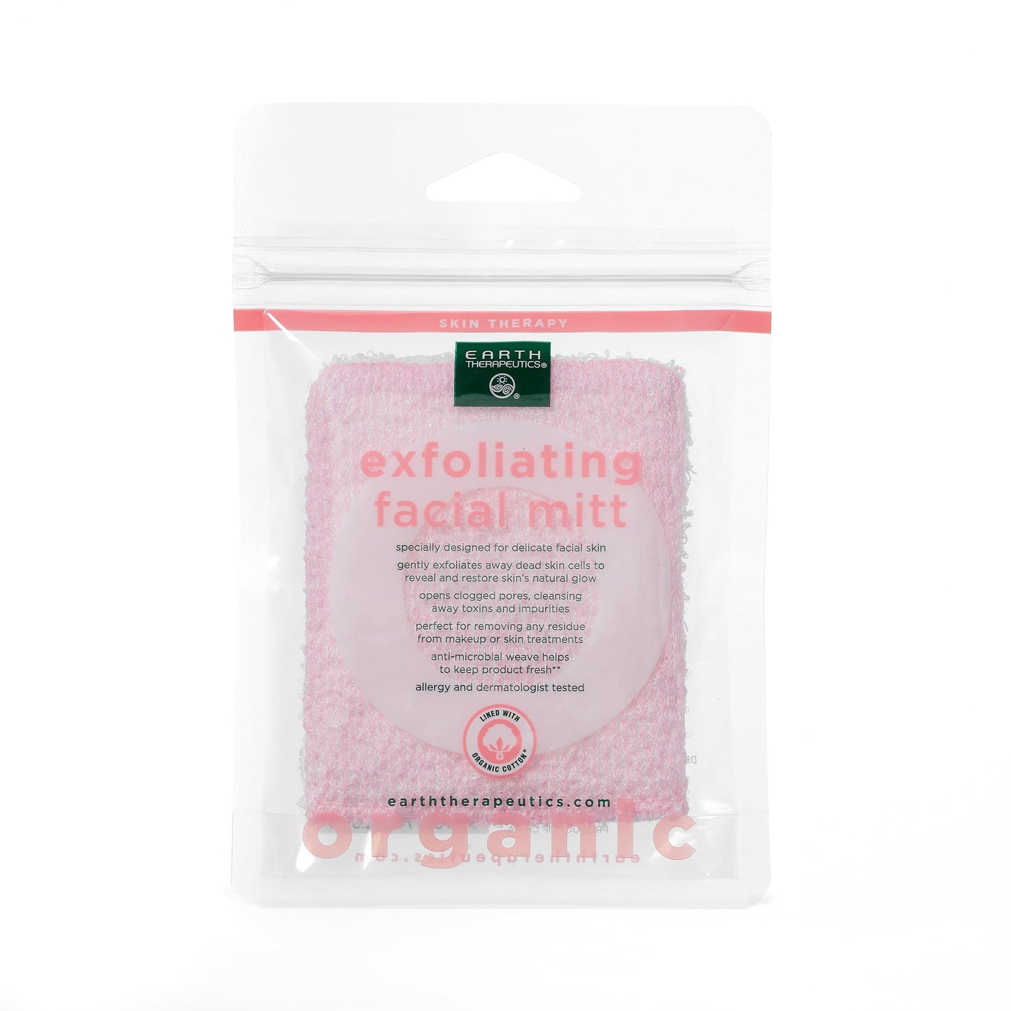 Earth Therapeutics Organic Cotton Exfoliating Facial Mitt- Pink Beauty and Personal Care Earth Therapeutics