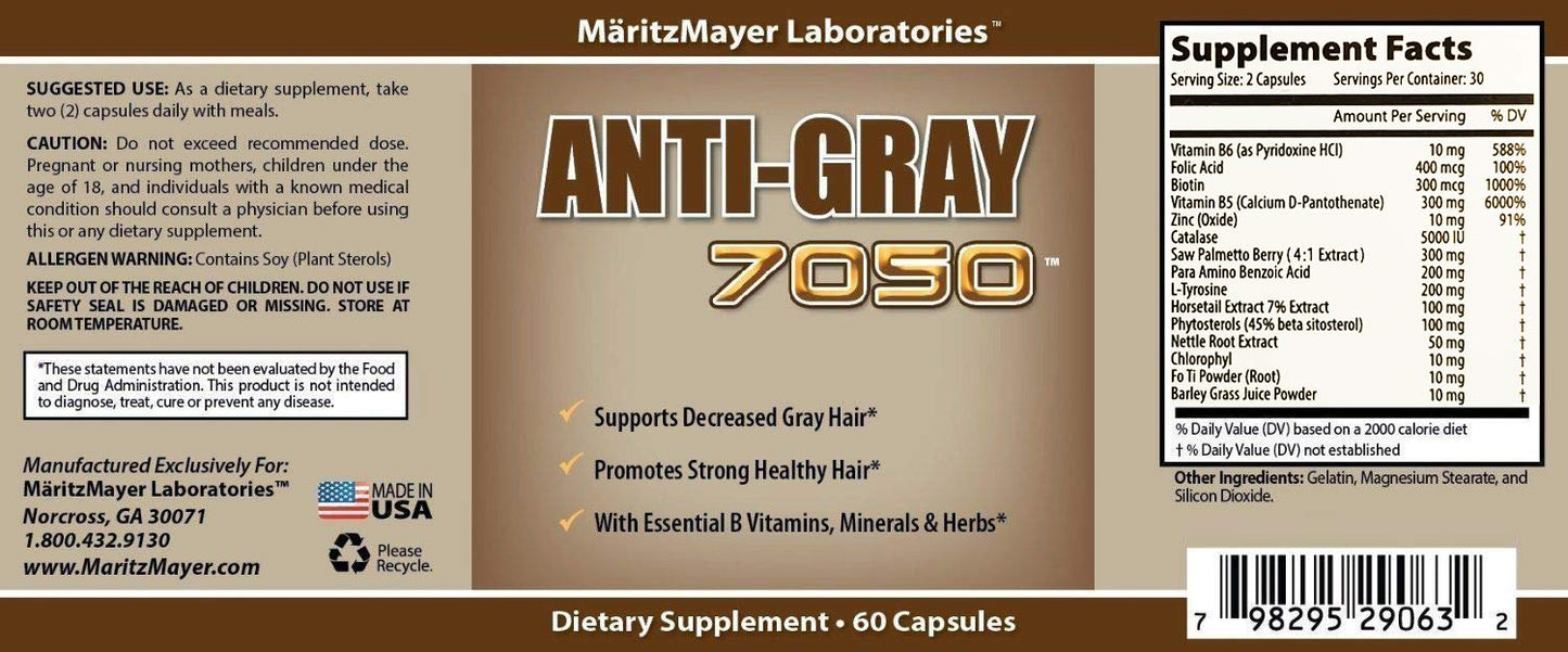 Anti Gray Hair 7050 Restore Natural Hair Color 60 Capsules Per Bottle (3 Bottles) Beauty & Personal Care MÄRITZMAYER LABORATORIES