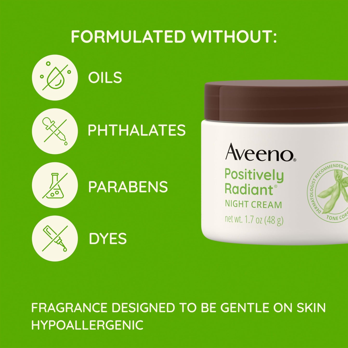Aveeno Positively Radiant Night Cream, 1.7oz – Face & Neck Moisturizer with Soy & Niacinamide to Brighten, Even Tone & Texture Beauty & Personal Care Aveeno