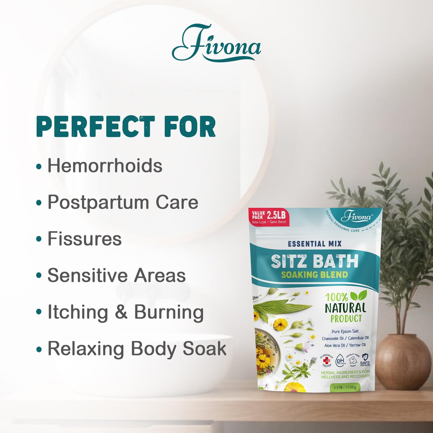Hemorrhoid Treatment 40oz, Fivona Sitz Bath Salts, Postpartum Soaking Blend Epsom Salt with All Natural Oils for Self Care, Bartholin Cyst Treatment Beauty and Personal Care FIVONA