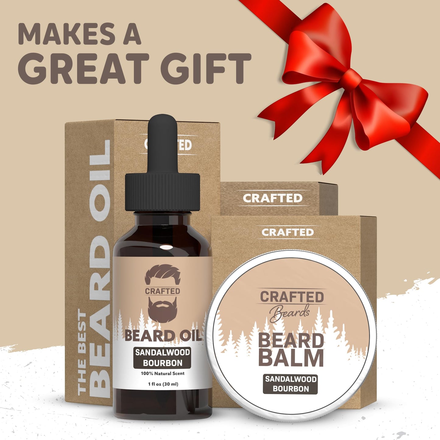 Beard Care Kit - Softer, Smoother, Moisturized Beard - Beard Oil and Balm - Gift Set (Sandalwood Bourbon) Beauty and Personal Care Crafted Beards