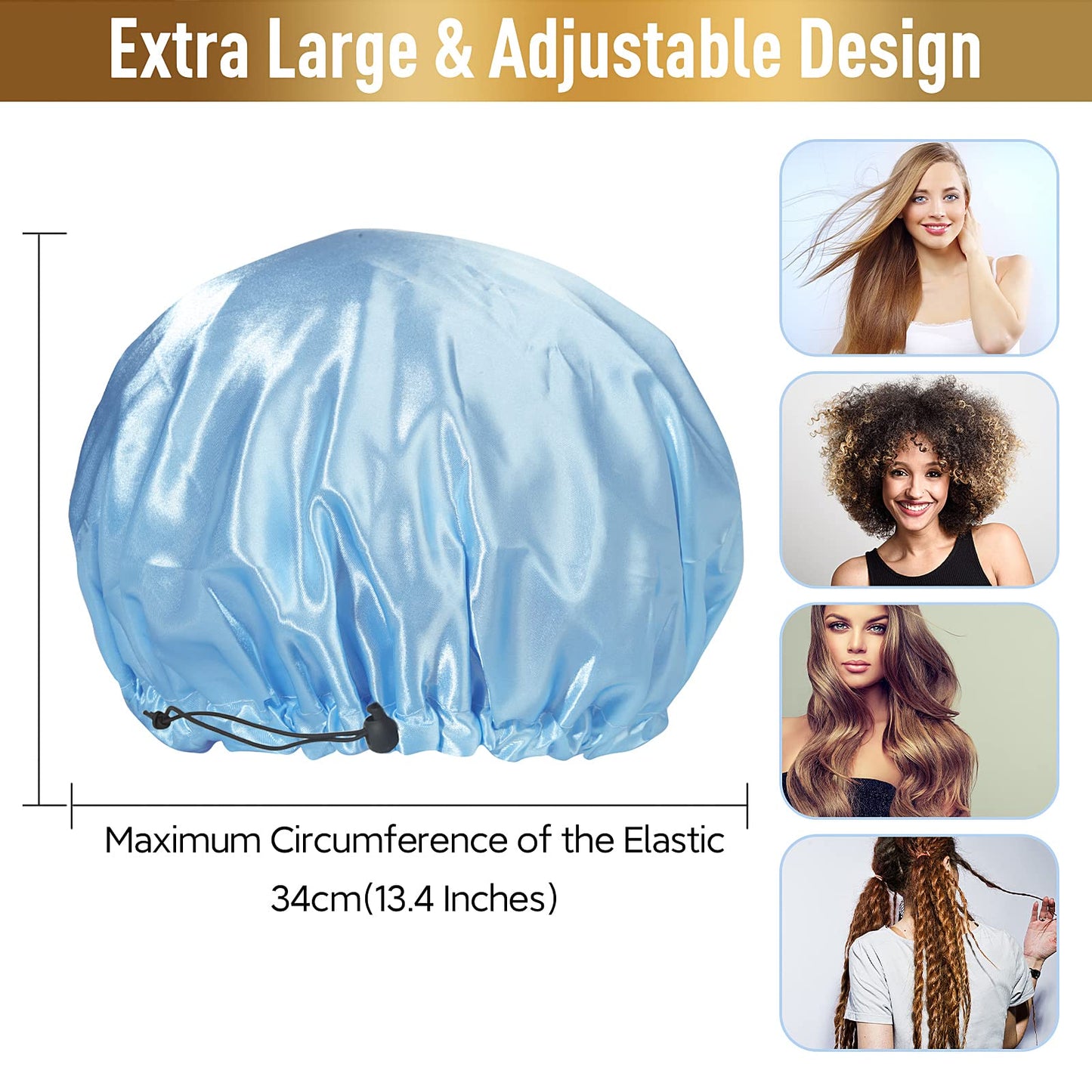 Waterproof Shower Caps, Shower Cap for Women Long Hair, Curly Hair, Short Hair Adjustable Washable Extra Large Bathing Hair Cap for Shower Beauty & Personal Care Fishent