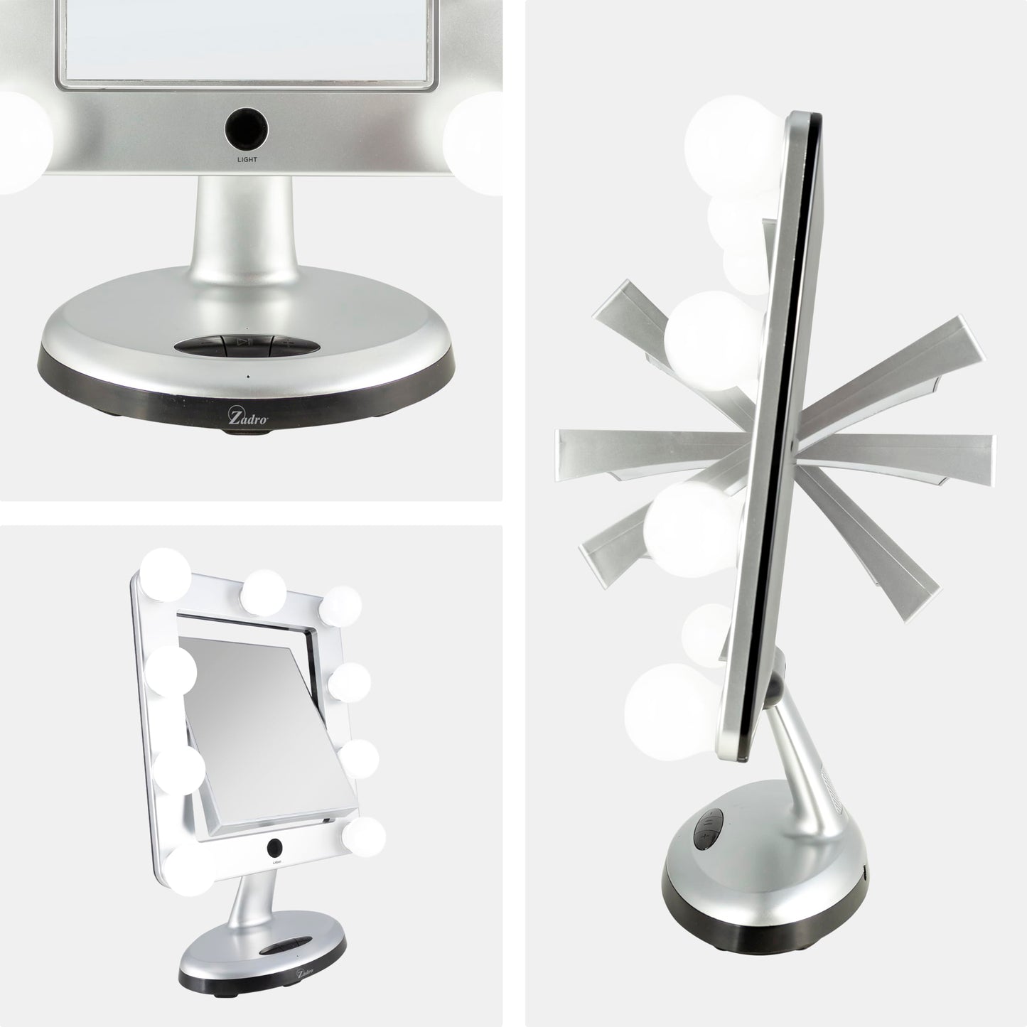 Zadro Melrose LED Variable 3-Color Lighted Dual-Sided 5X/1X Magnification Bluetooth Vanity Beauty Makeup Hollywood-Style Mirror, Satin Nickel Beauty & Personal Care Zadro