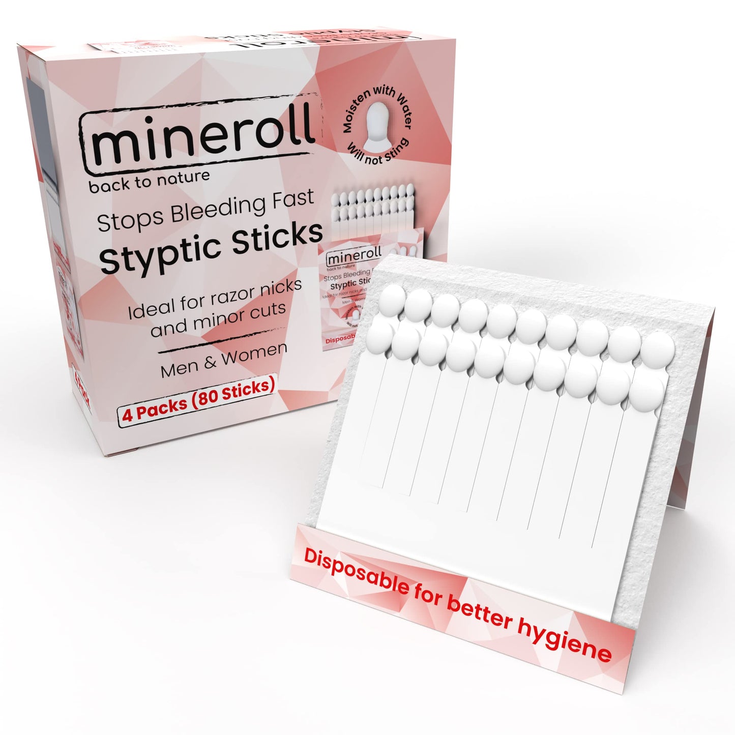 Mineroll Styptic Stick Shave Accessories (4-Packs, 80-Sticks) Stops Bleeding for Razor Nicks and Minor Cuts for Men & Women, Sanitary and Great Beauty and Personal Care MINEROLL