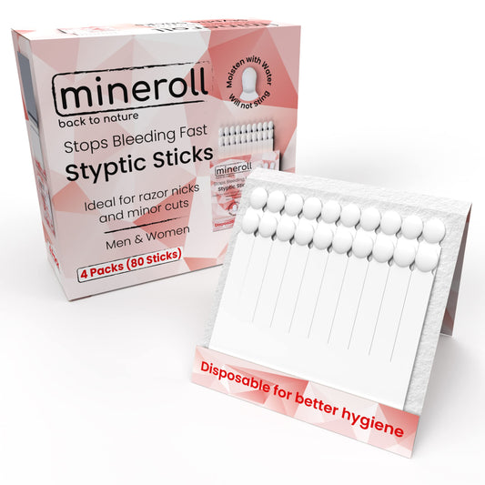 Mineroll Styptic Stick Shave Accessories (4-Packs, 80-Sticks) Stops Bleeding for Razor Nicks and Minor Cuts for Men & Women, Sanitary and Great Beauty and Personal Care MINEROLL