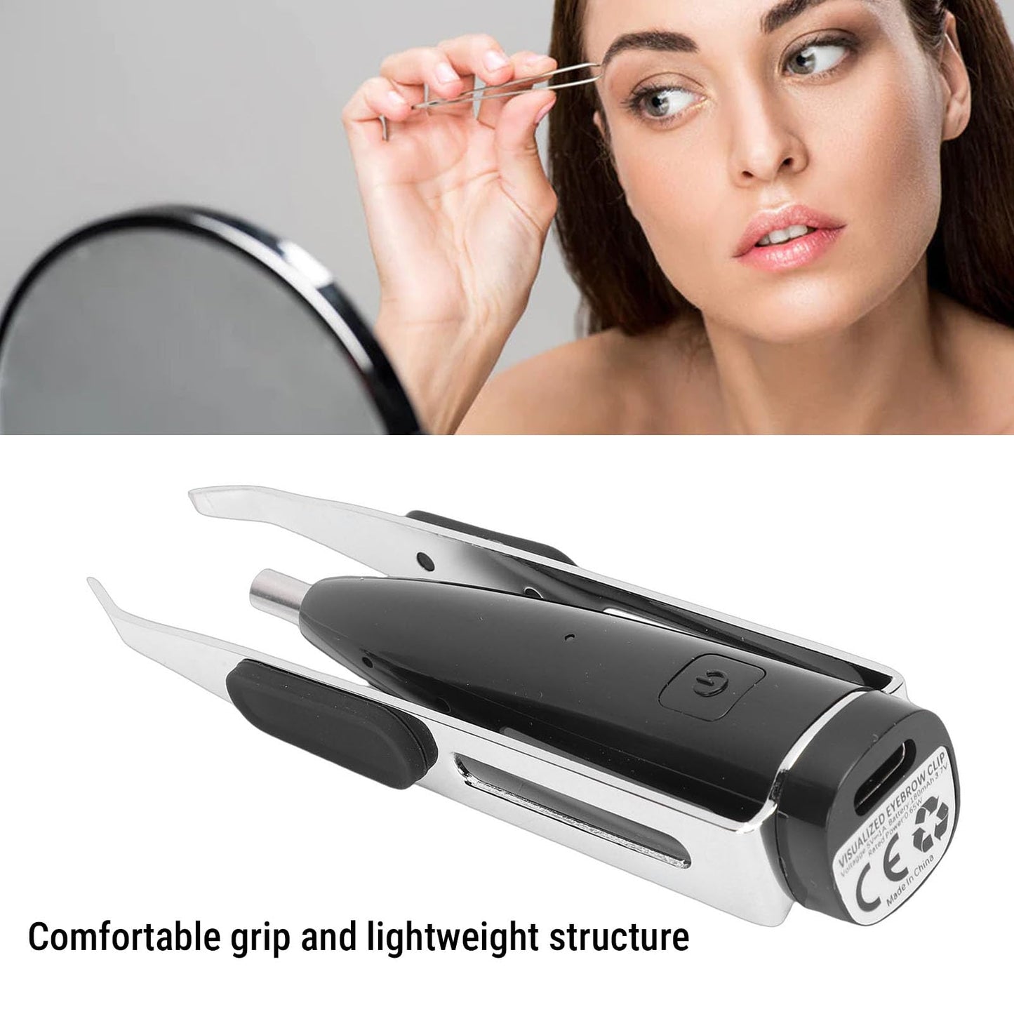Sunisfa 10X Magnification Eyebrow Camera Tweezers with LED Light, ABS + 301 Stainless Steel, for Hair Removal, Portable Plucking Tweezer with 10X Beauty and Personal Care Sunisfa