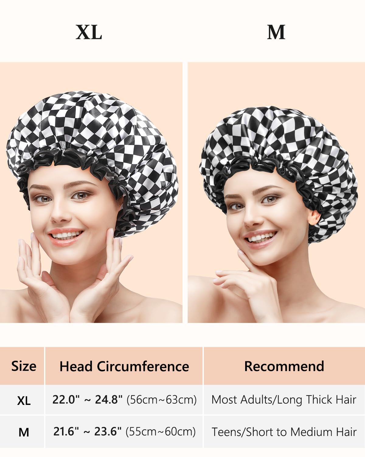mikimini Large Shower Cap for Women Long Hair, Reusable, Double Layers Waterproof Large Bathing Shower Hat with Soft Comfortable PEVA Lining Beauty & Personal Care mikimini