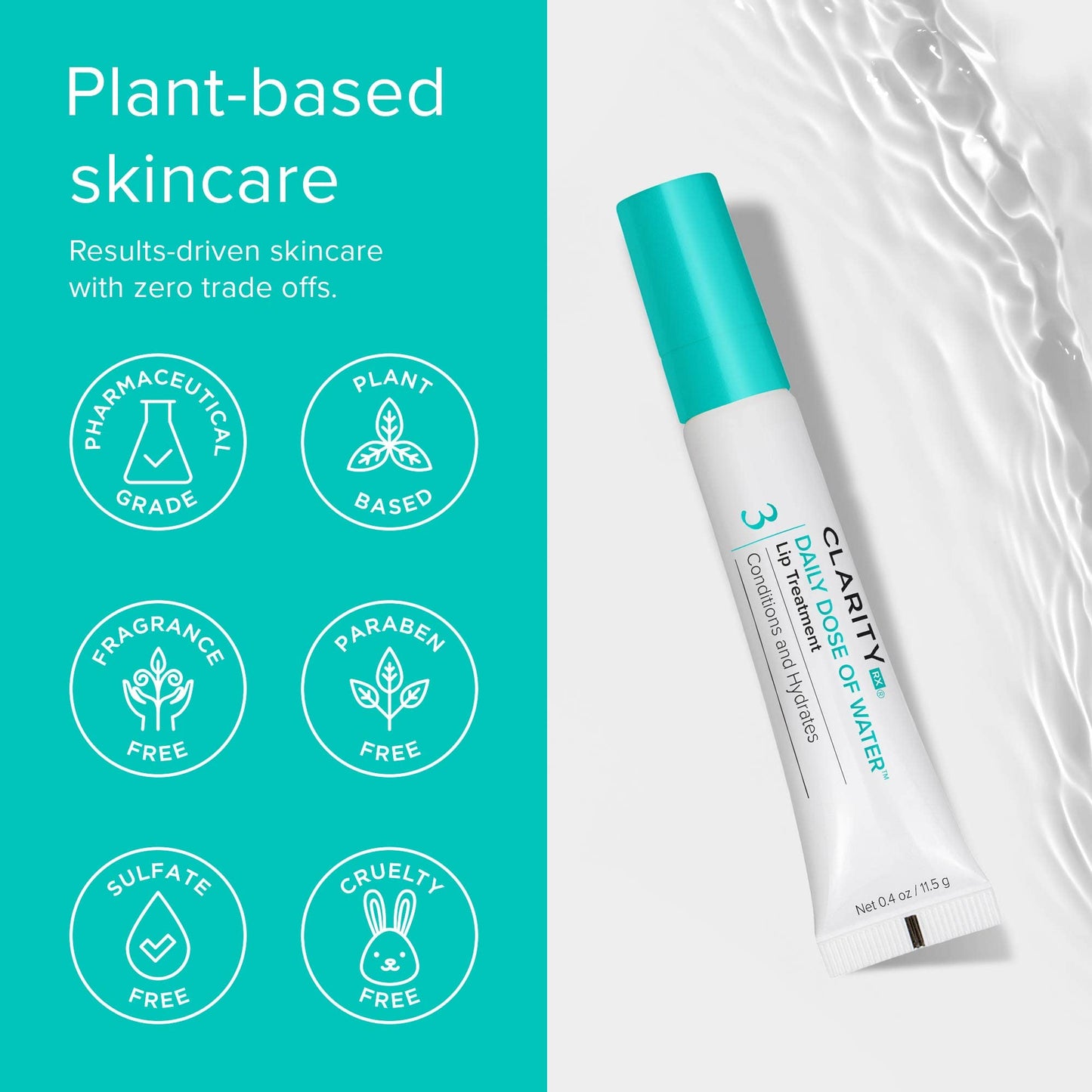 ClarityRx Daily Dose of Water Lip Treatment, Hydrating Hyaluronic Acid Lip Booster, Plant-Based & Natural (0.4 oz) Beauty & Personal Care ClarityRx