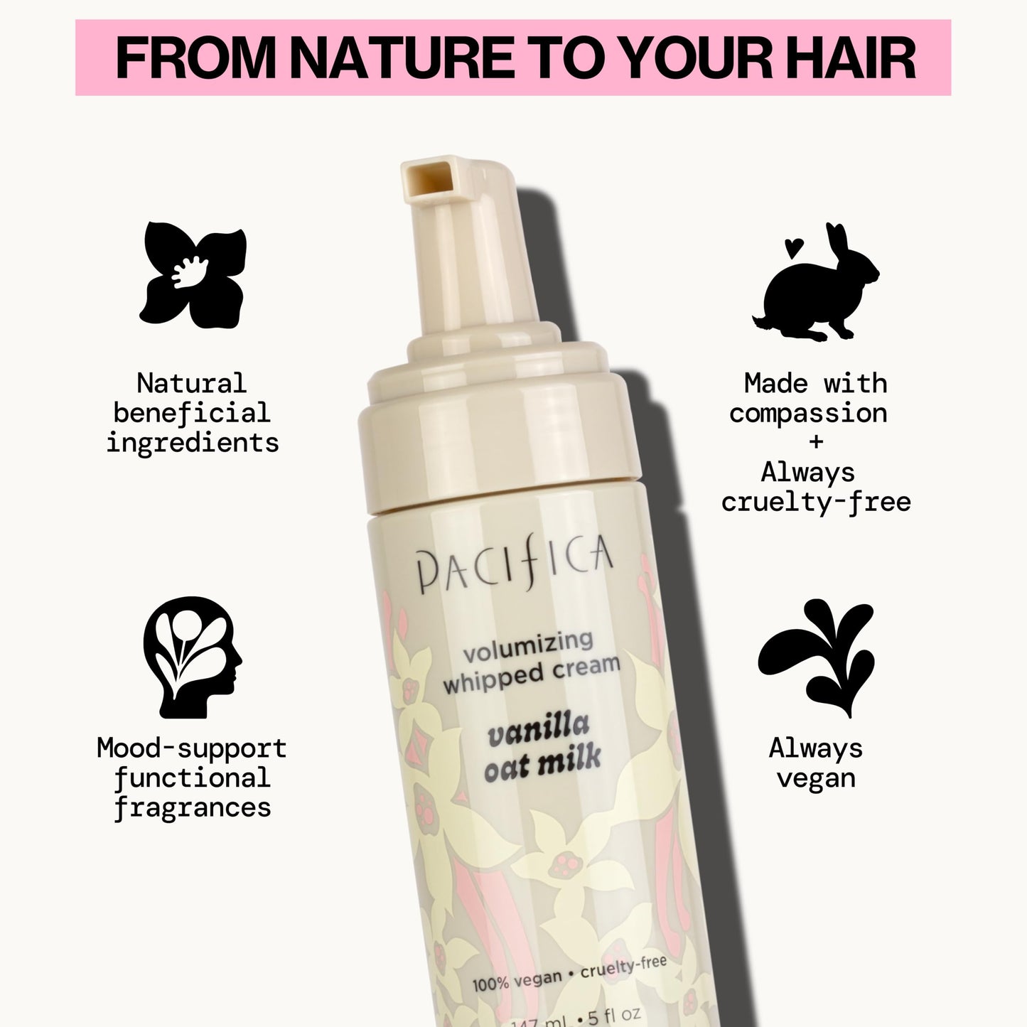 Pacifica Hair Mousse - Vanilla Oat Milk - Light Hold for Soft Volume & Hydration with Touchable Hold, Delightful Vanilla Scent, Vegan & Cruelty-Free Beauty & Personal Care Pacifica