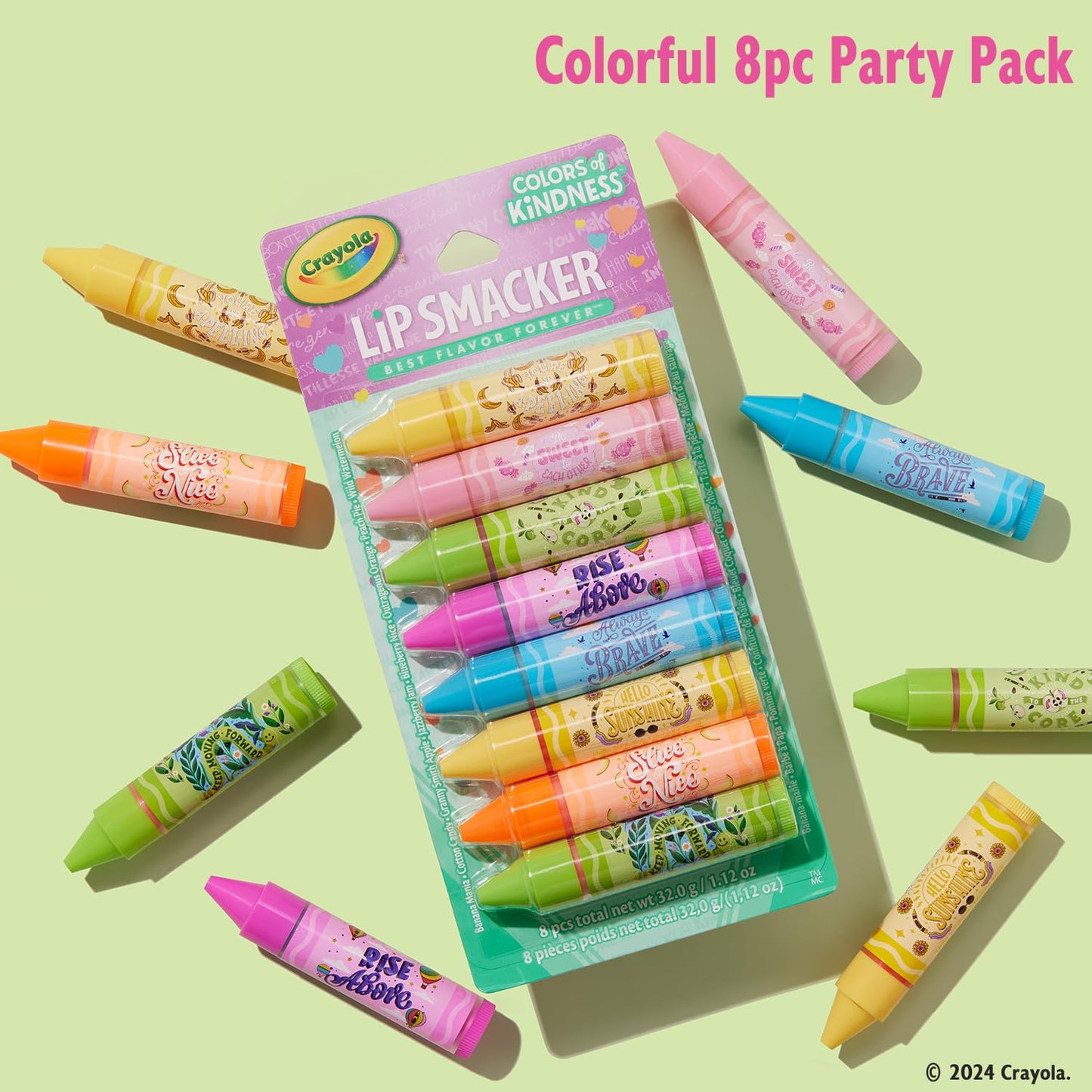 Lip Smacker Crayola Party Pack - 8 Moisturizing Lip Balms, Fun Flavors, Hydrating & Protecting, Glossy Finish - Cruelty-Free Beauty & Personal Care Lip Smacker