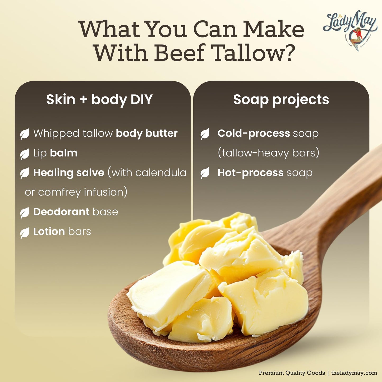 Bulk Grass-Fed Beef Tallow for Soap, Skincare & Candles, 16lbs Unscented Maker-Proven Quality Tallow Beauty & Personal Care Lady May Tallow
