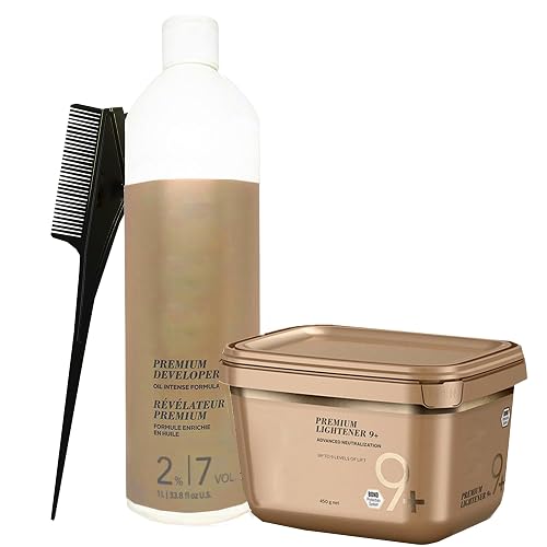 Blonde Me Lightener 9+ Premium Bleach 450 grams, BlondeMe Developer 2% / 7 Vol 1 Liter and M Hair Designs Tint Brush Comb (Bundle) Beauty & Personal Care M Hair Designs