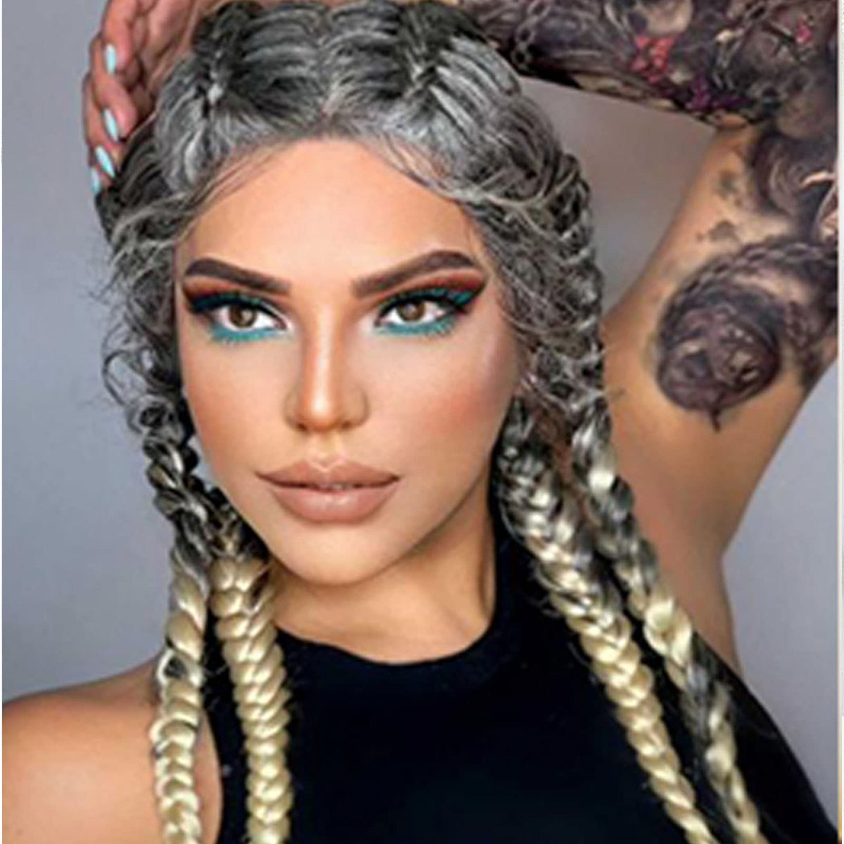 Karissa Hair Blonde Braided Wig Straight French Braid Wigs for White Women Long Blond Microbraids Wigs Grey Lace Front Synthetic Glueless Braided