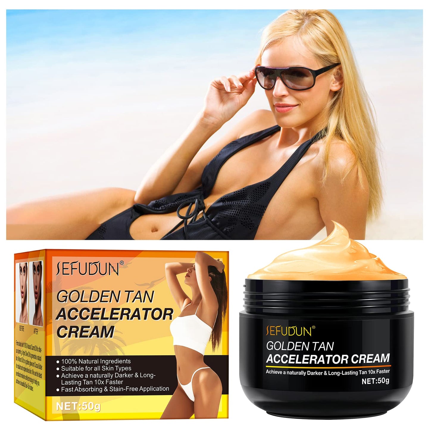 Tanning Gel Cream, 50g Sun Tanning, Soft Brown Intensive Tanning Gel, Tanning Accelerator Cream, Natural Tan Skin with Soft Brown Tanning Lotion Beauty & Personal Care Mcukv