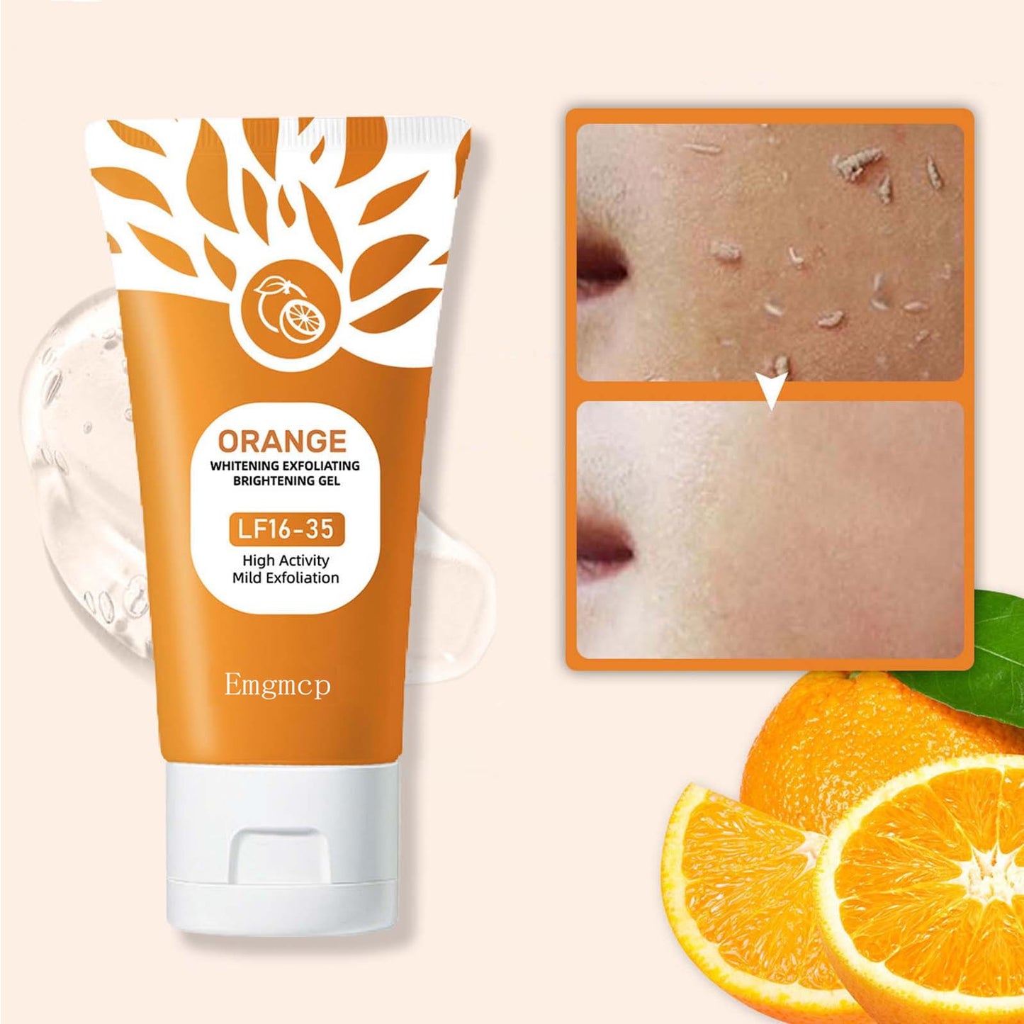 Orange Exfoliating Gel for Face & Body | Deep Pore Cleansing to Remove Blackheads, Moisturizing Scrub with Enzymes for Smooth & Radiant Skin, Gentle Beauty & Personal Care Emgmcp