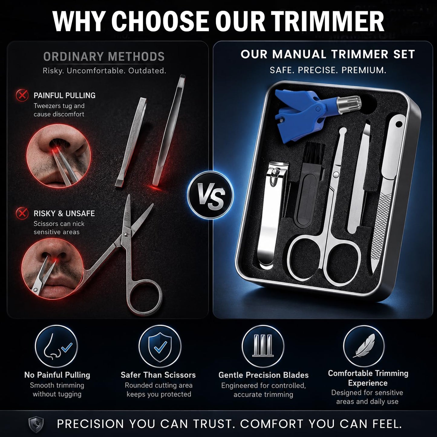 Infinity Choices Nose Hair Trimmer for Men and Women Set, Birdie Set, with Nail Clippers and Tweezers, Manual, Battery-Free, Waterproof, Painless Beauty and Personal Care Infinity Choices