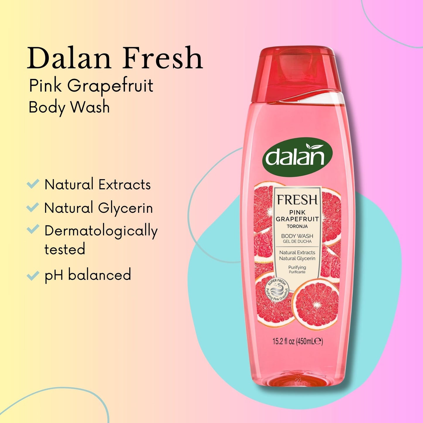 Dalan Natural Extracts Body Wash, with Fresh Pink Grapefruit & Aloe Vera & Sea Minerals, 15.2 fl oz (3 Pack, Grapefruit) Beauty & Personal Care Dalan