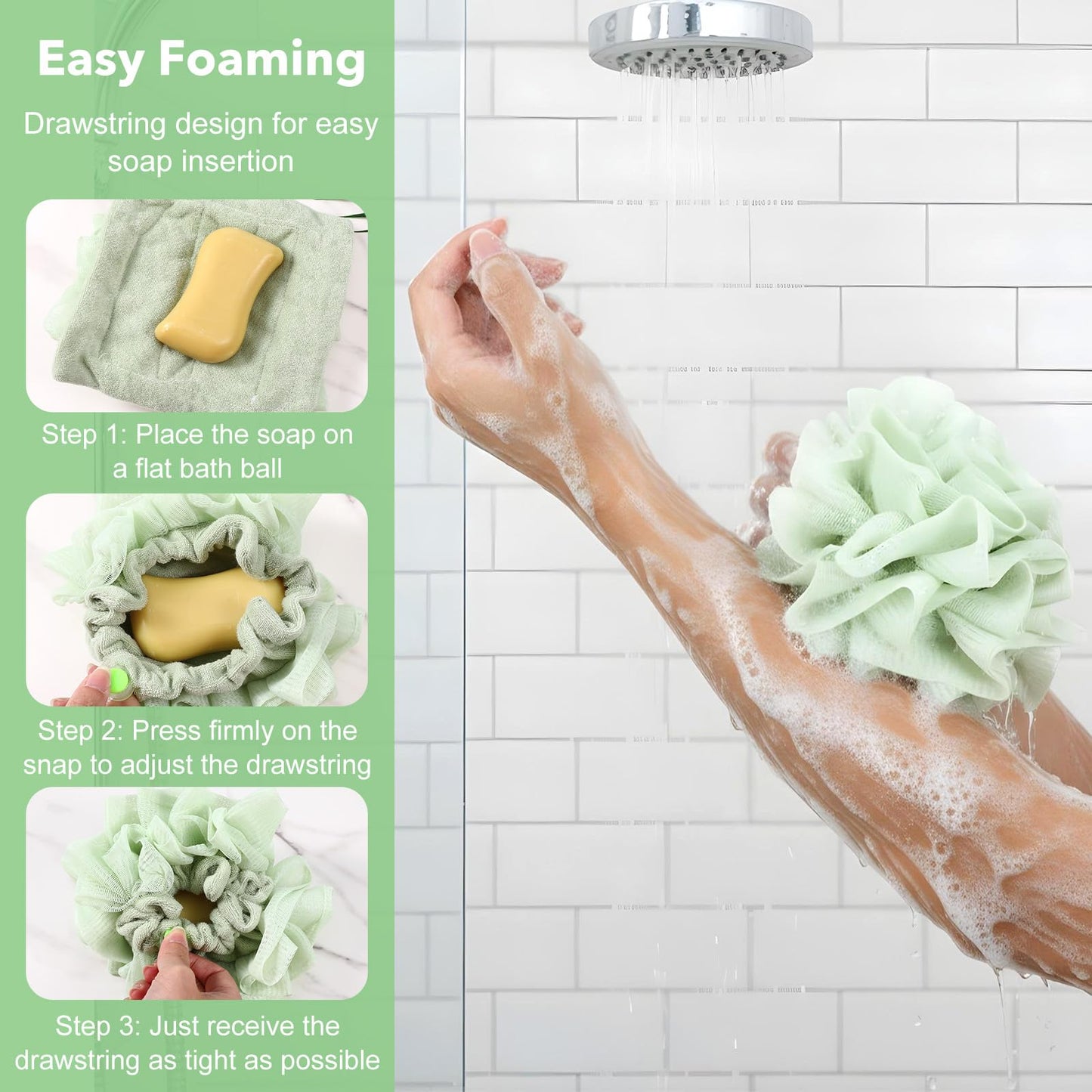 WJIAAA Loofah Washcloth Combo, 3 Pack 2-in-1 Exfoliating Shower Pouf Soap Pocket Drawstring Exfoliation Mesh Ball Hold Bar Soap Loofah Washcloth Body Beauty and Personal Care WJIAAA