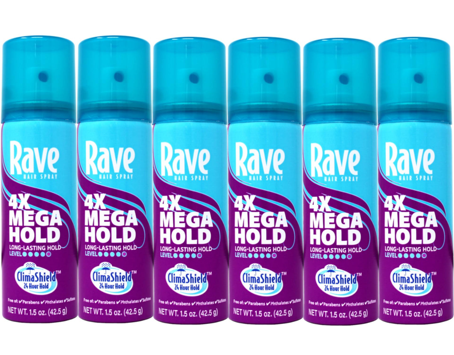 Rave Hairspray 4x Mega Aerosal Travel Size 1.5 oz, Pack of 6 Beauty & Personal Care rave