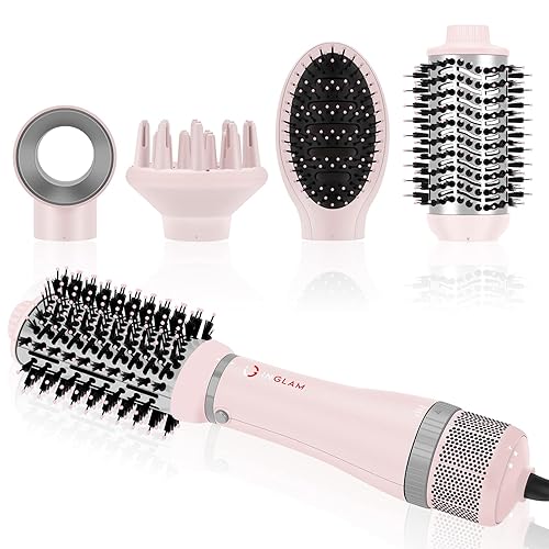 IG INGLAM 4 in 1 Blowout Hair Dryer Brush Set - Negative Ion Detachable Hair Dryer, Volumizer Styler with 2 Brush Heads, Pink Beauty & Personal Care IG INGLAM