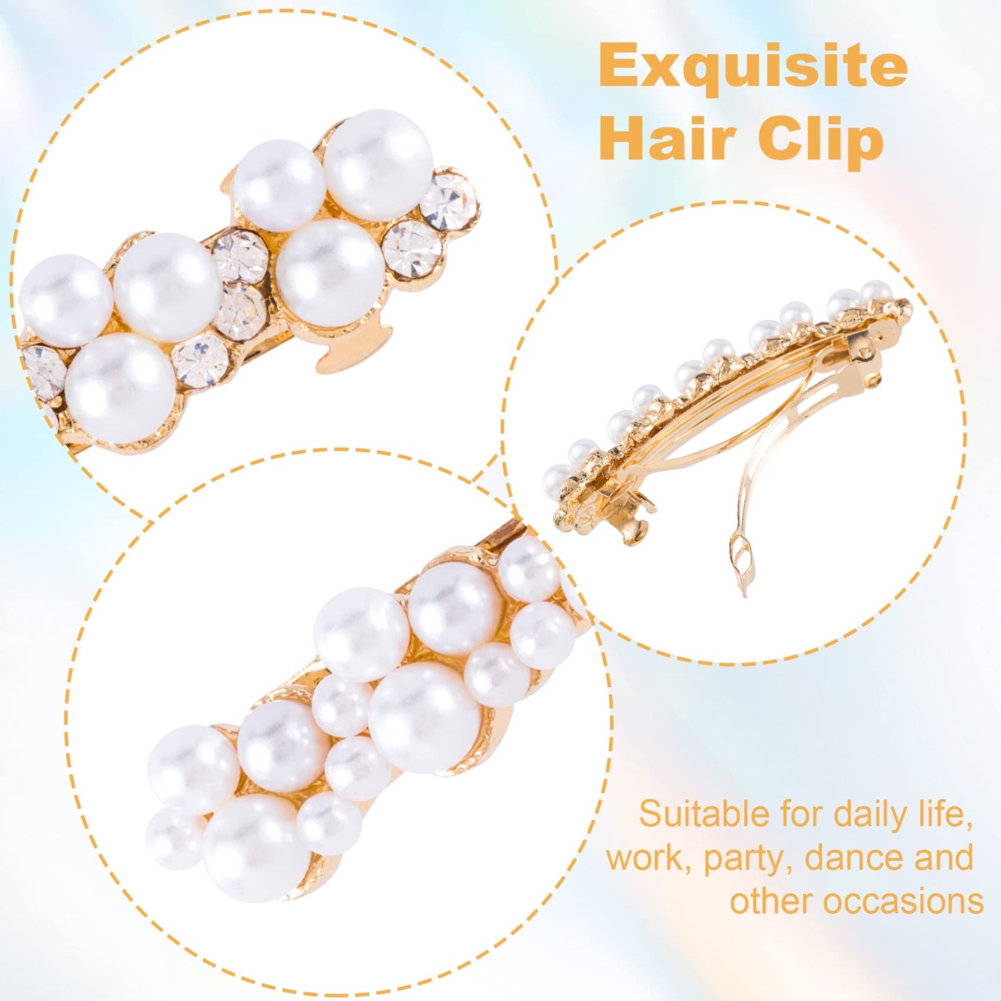 OIIKI Pearl Rhinestone Hair Snap Clips - Elegant Barrettes with Pins for Women, Girls, Brides, Parties, Wedding, Daily Use - Gold Beauty & Personal Care OIIKI