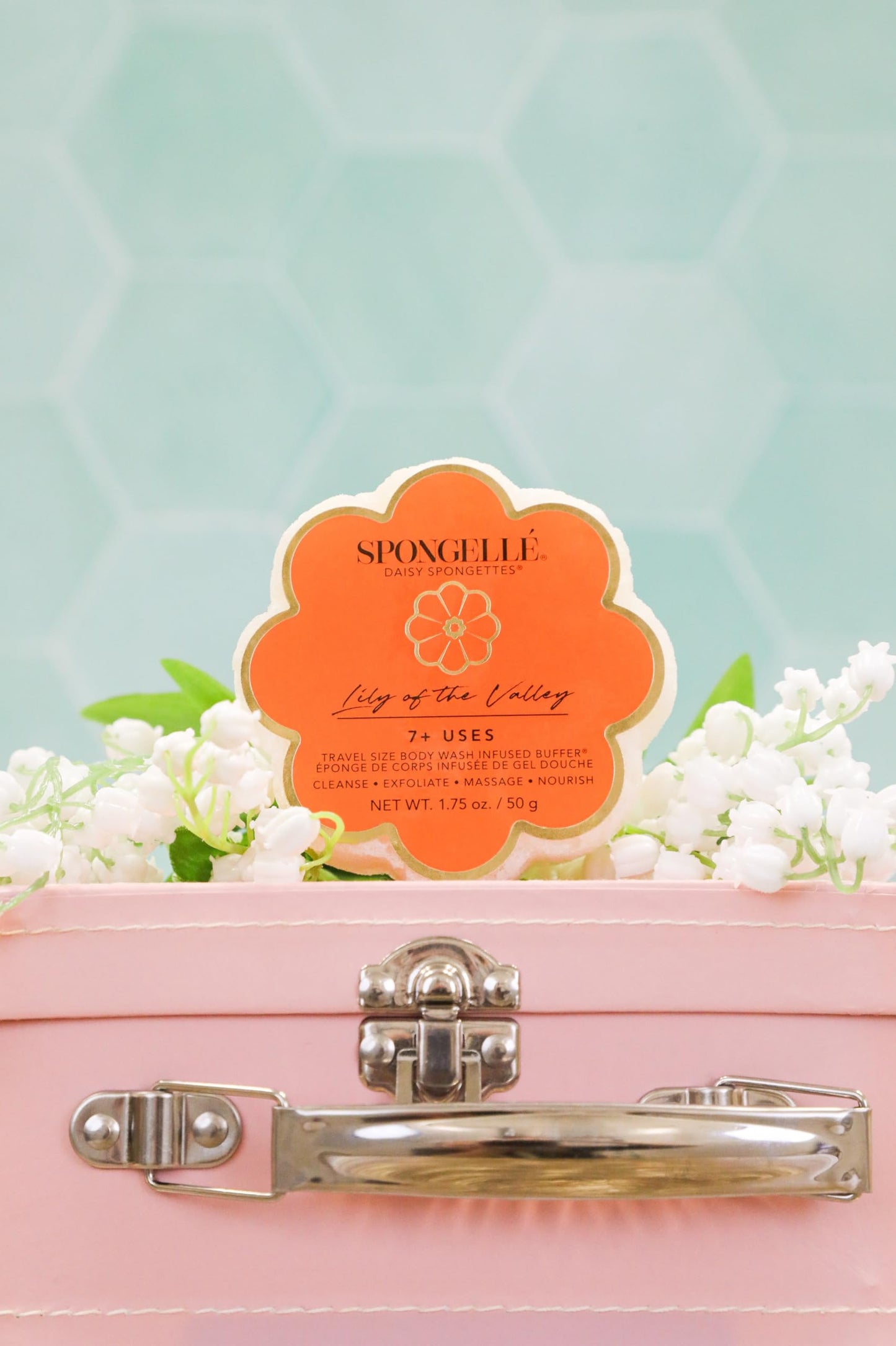 Spongellé Lily of The Valley Daisy Spongette Bath Sponge - Built-in Body Wash & Body Scrubber, Shower Loofah Sponge for Women, Travel Essentials - 7+ Beauty and Personal Care SPONGELLÉ