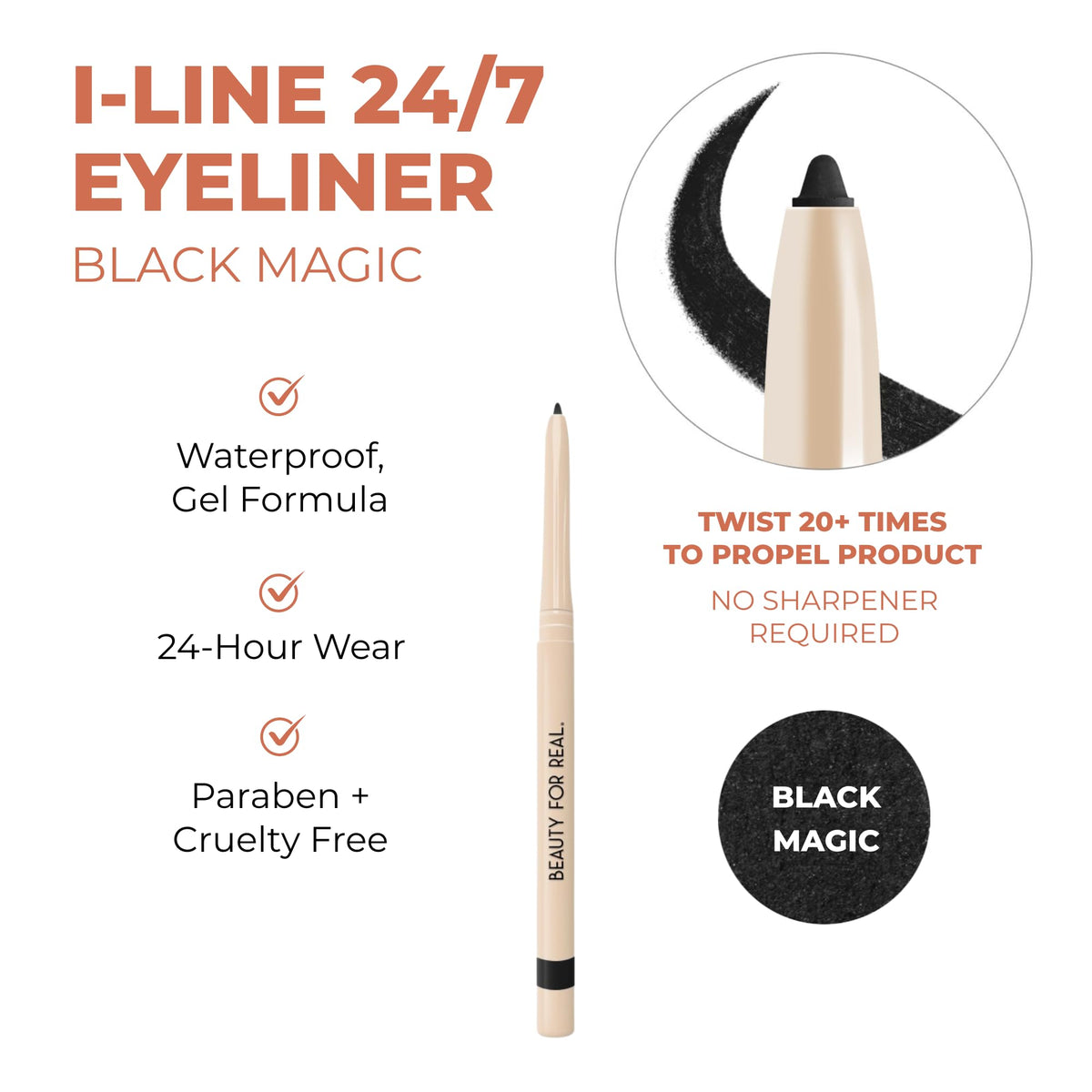 Beauty For Real I-Line 24-7 Eyeliner (Black Magic) & Hi-Def Mascara (Just Black) Set - Long-Wearing, Waterproof Gel Eyeliner + Defining & Volumizing Beauty & Personal Care Beauty For Real