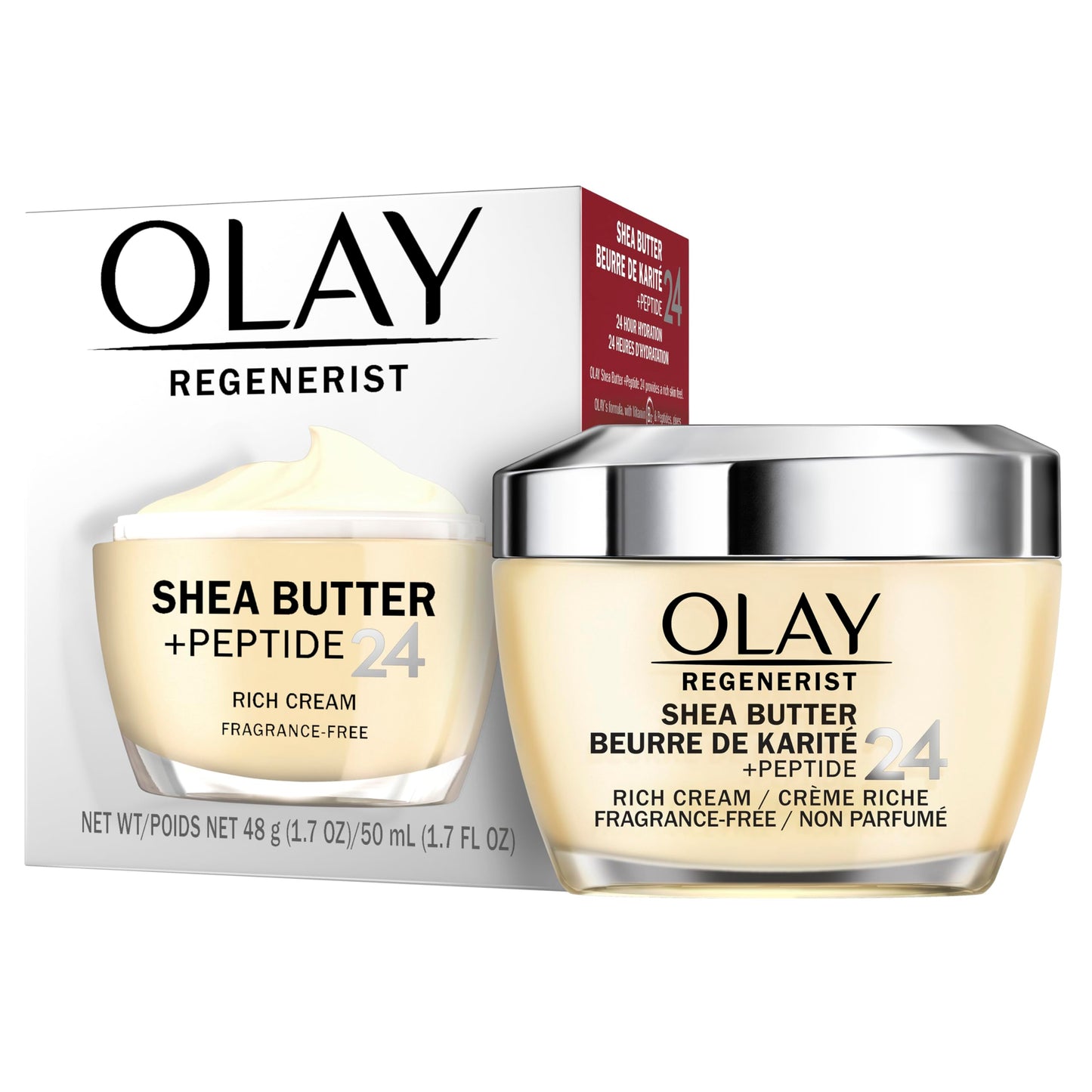Olay Regenerist Shea Butter + Peptide 24 Rich Cream Face Moisturizer, Fragrance Free, 1.7 oz (48g) Beauty & Personal Care Olay