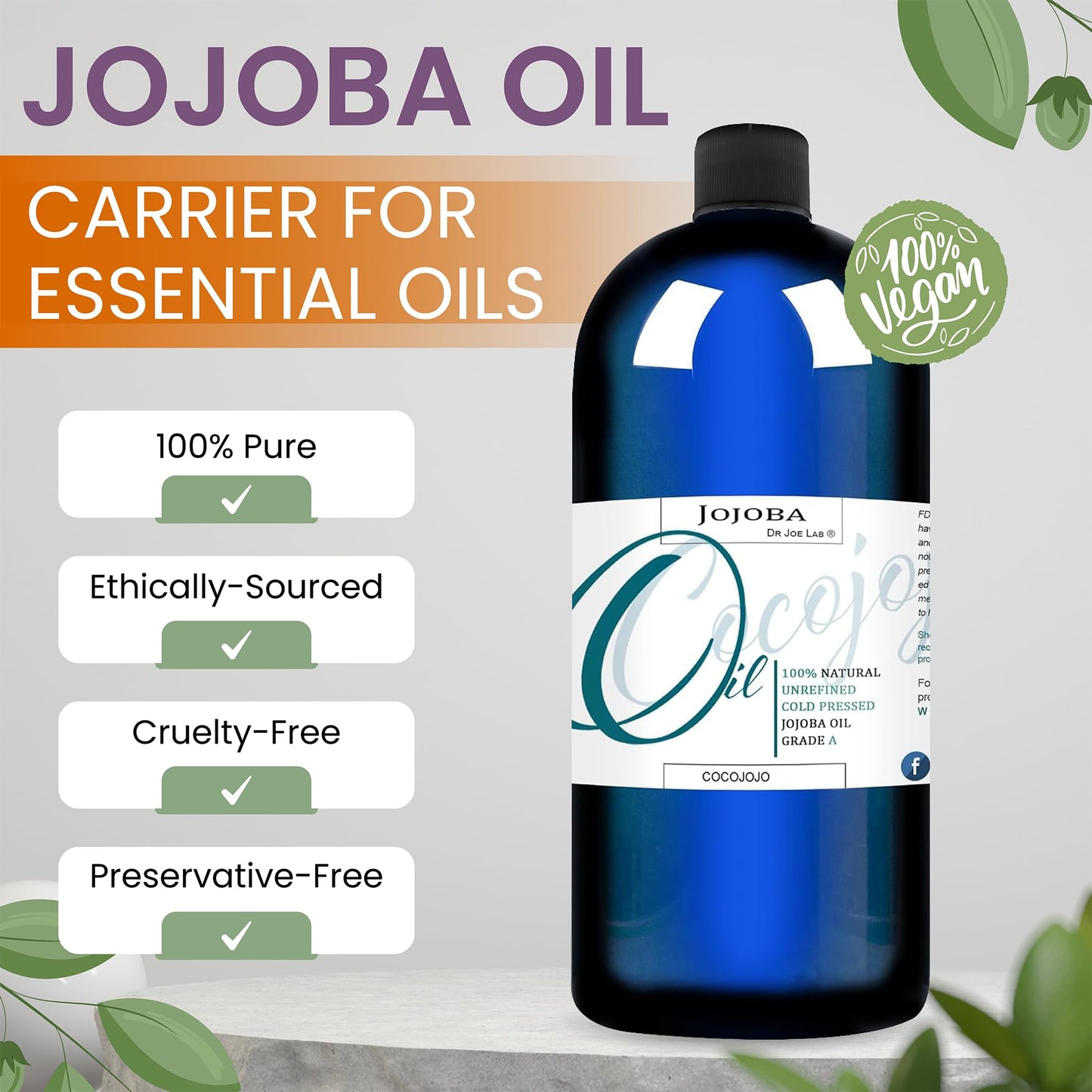 Cocojojo Jojoba Oil Organic, Jojoba Oil for Hair Growth for Skin, Face, 100% Pure Natural, Cold Pressed, Deep Moisturizing Anti-Aging, Essential Oils Beauty & Personal Care cocojojo
