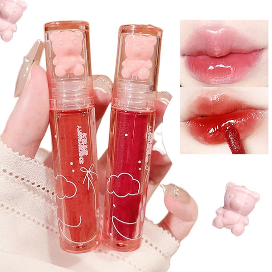 New Irven 2Pcs Bear Lip Glaze Jelly Lipstick,Liquid Lipstick Cute Bear Lipgloss Moisturizing Lip Stain Plumping Water Lip Gloss Waterproof Long Beauty & Personal Care New Irven