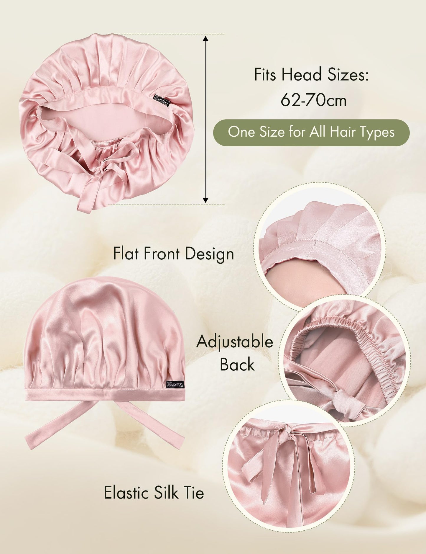 LilySilk 100% Mulberry Silk Bonnet, Silk Night Sleep Cap Adjustable Hair Wrap for Sleeping, Rosy Pink Beauty and Personal Care LilySilk