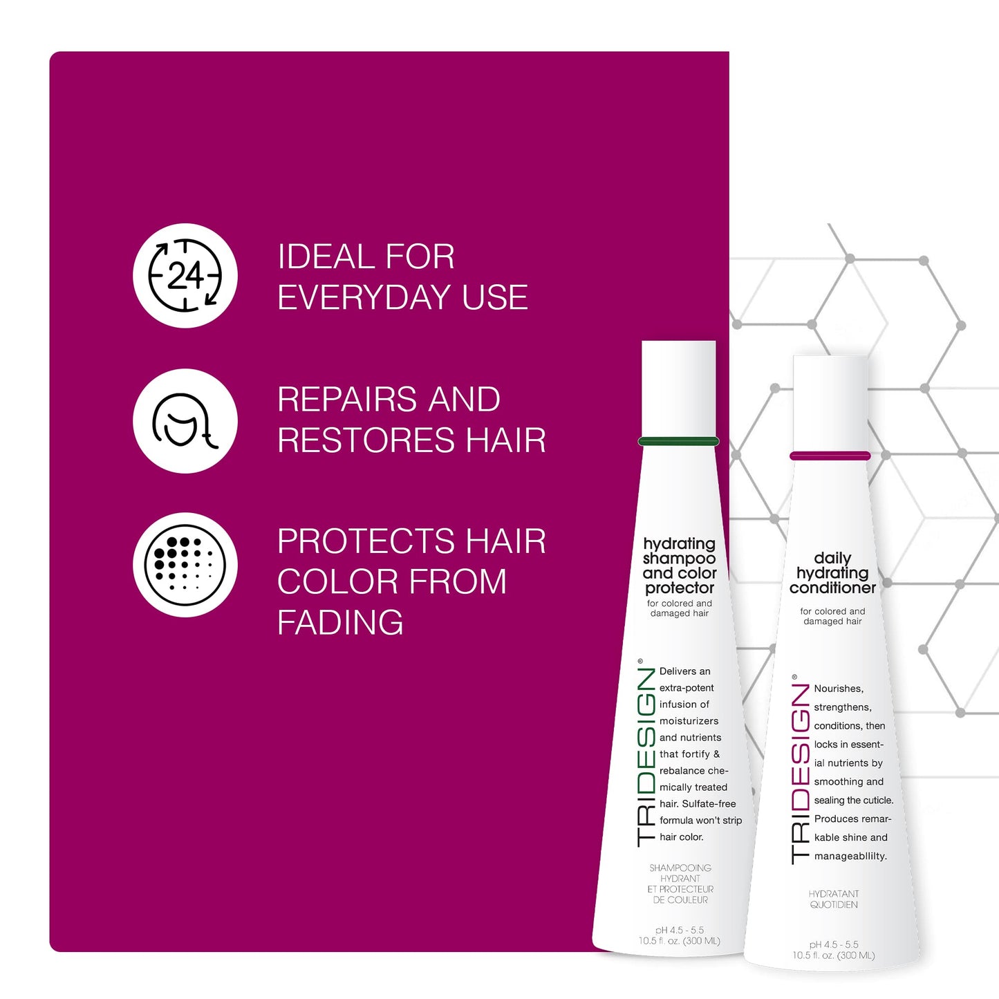 TRI Design Hydrating Shampoo & Conditioner Set - Sulfate Free Shampoo & Conditioner for Dry & Damaged Hair - Protect, Repair, and Moisturize Curly Beauty & Personal Care TRIDESIGN
