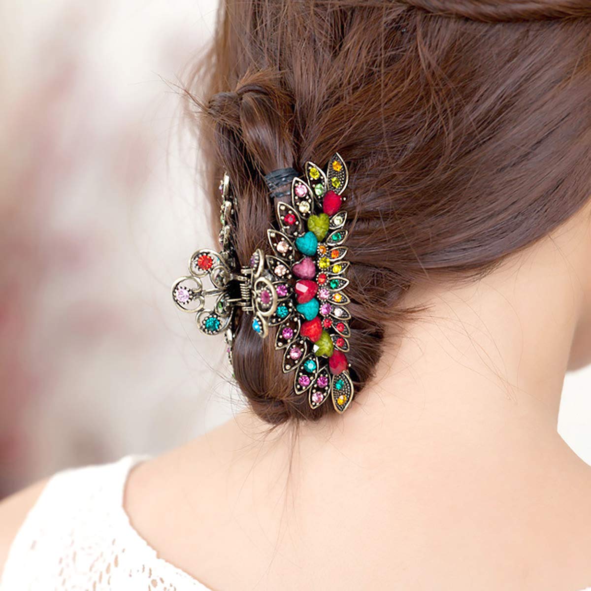 Women Lady Retro Flowers Hair Claw Clip Vintage Alloy Rhinestone Non-Slip Hair Jaw Clips Hairpin Large Hair Updo Grip Bath Accessories for Thick Hair Beauty & Personal Care Fodattm