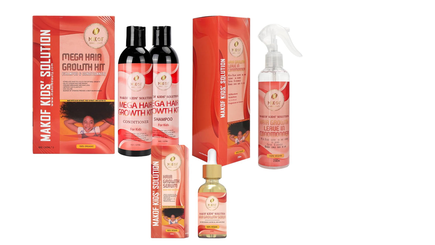 Coconut Oil Kids Curly Shampoo & Conditioner,Hair Oil, Leave in Conditioner Set- With black castor, coconut oil, rice extract - for Hair Growth Beauty & Personal Care MAKOF BEAUTY