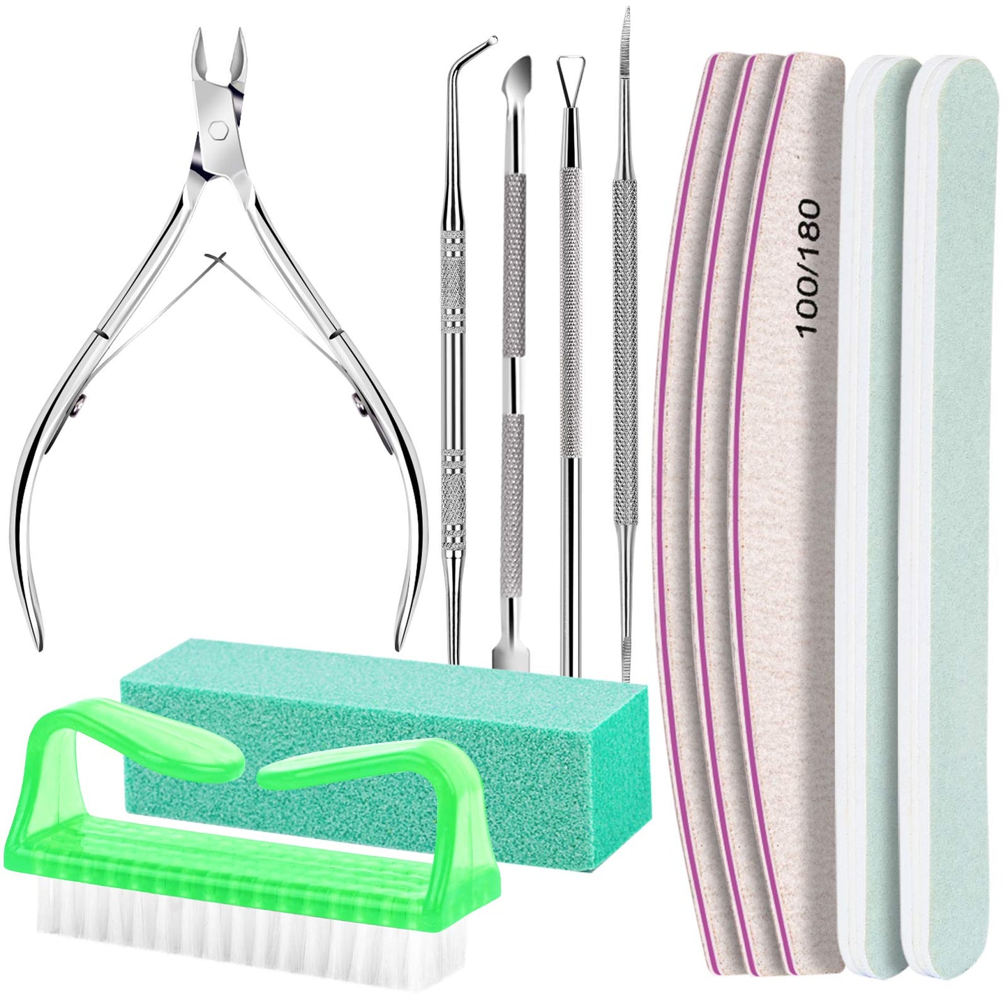 FANDAMEI Nail Tools, Nail Care Kit, Nail Files 100/180, Nail Buffer Block, Cuticle Nippers, Cuticle Pusher, Cuticle Peeler, Nail Lifter for Ingrown Beauty and Personal Care Fandamei Default Title