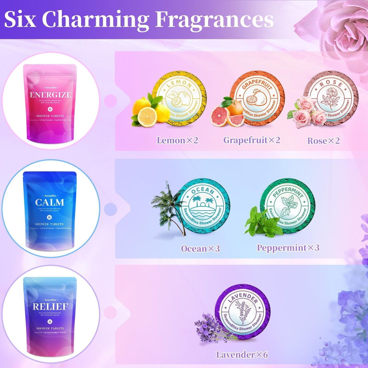 SeasonBliss Shower Steamers 18 Pack Set, Shower Bombs with 6 Charming Scents, Shower Tablets with Natural Ingredients,Self-Care & Relaxation Presents Beauty and Personal Care SeasonBliss