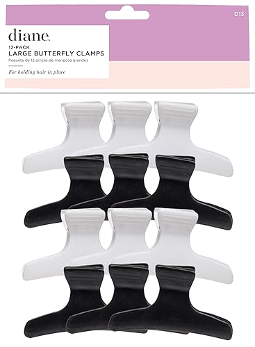 Diane Large Butterfly Clamps for Sectioning, Haircutting, Blow Drying, Butterfly Hair Clips for Women and Girls, 3.25”, Black and White (12 Pack) Beauty & Personal Care Diane