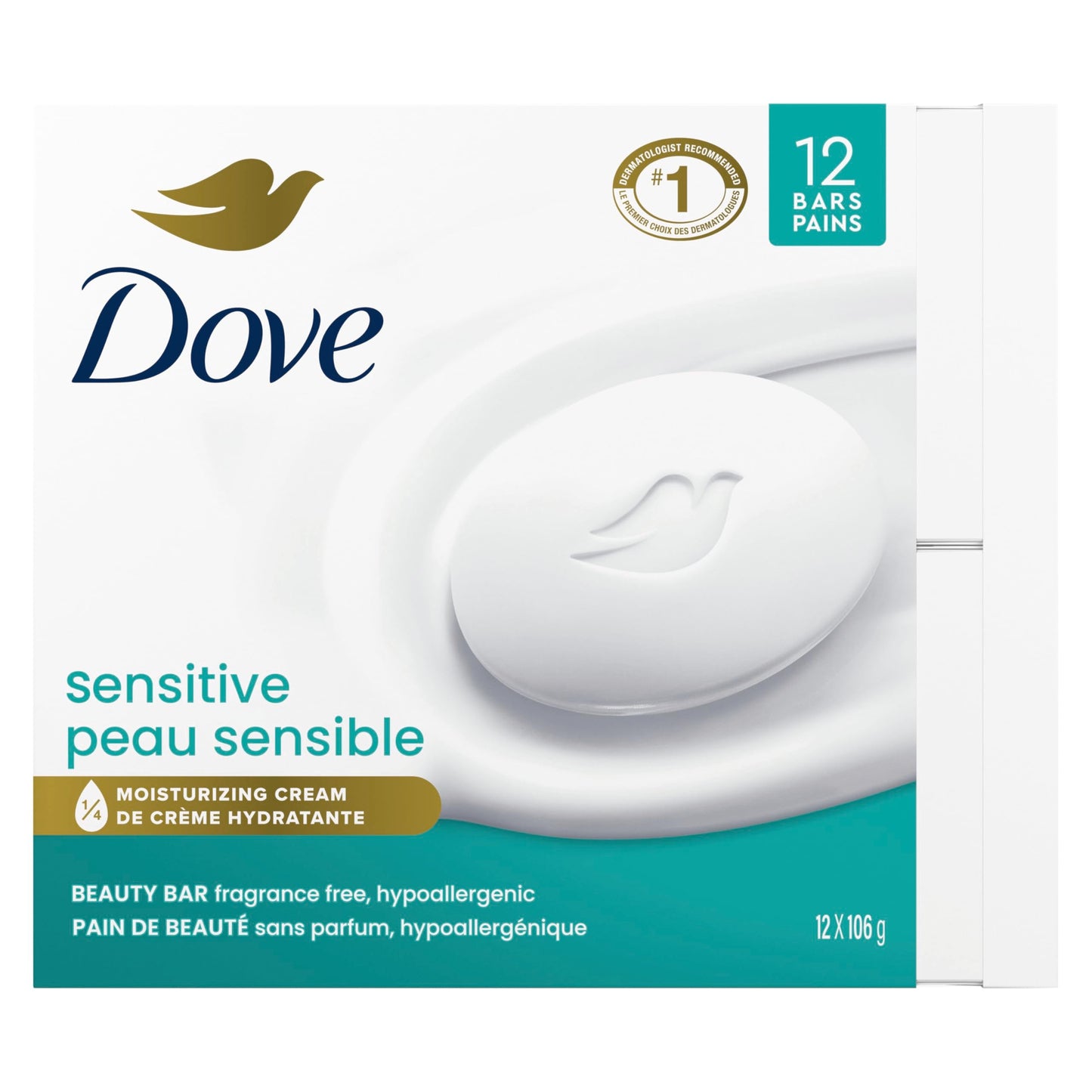 Dove Beauty Bar Soap 12 Bars Sensitive, for Sensitive Skin, Fragrance Free and Hypoallergenic 3.75 oz Beauty & Personal Care Dove